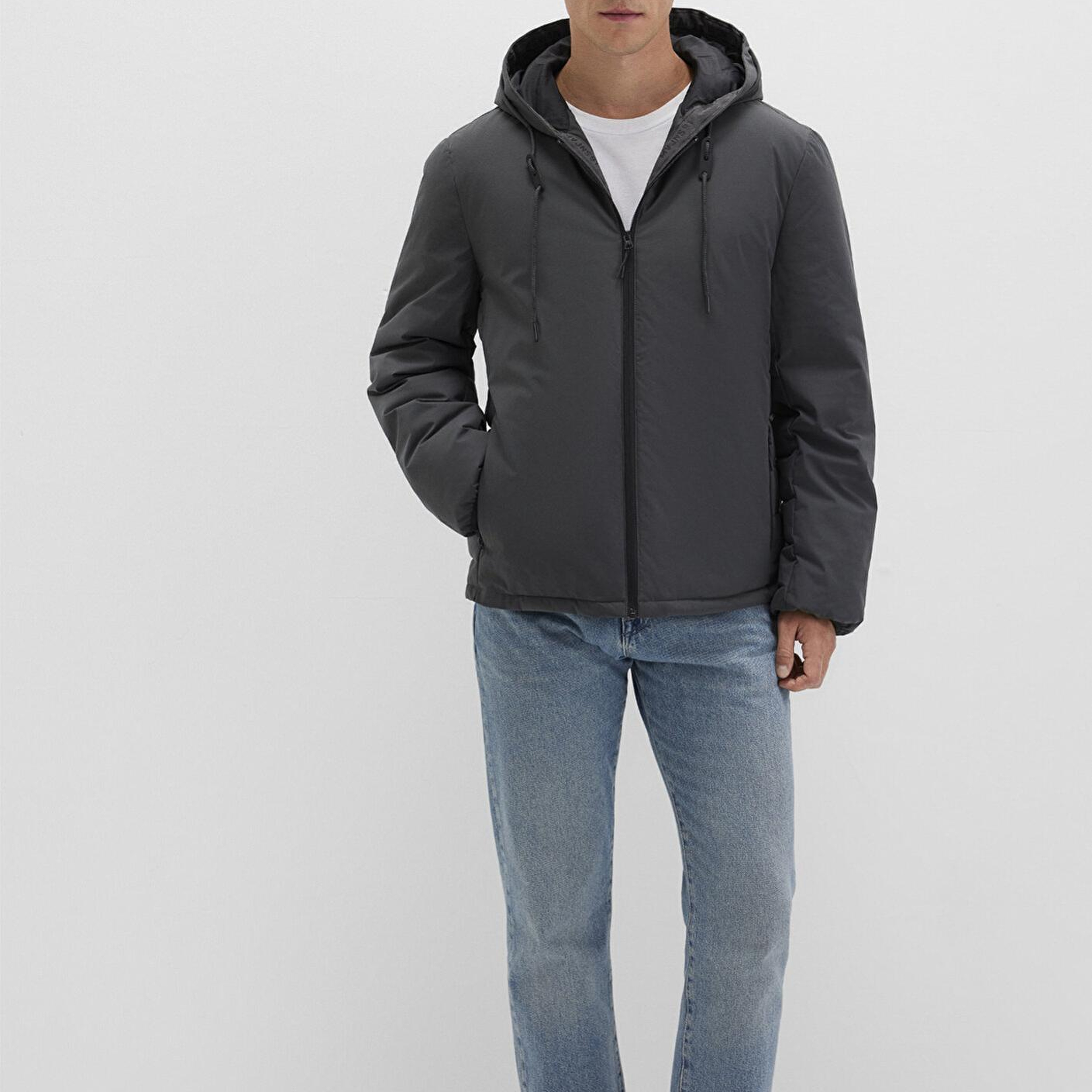 Mavi Kapüşonlu Antrasit Şişme Mont 0110352-86803