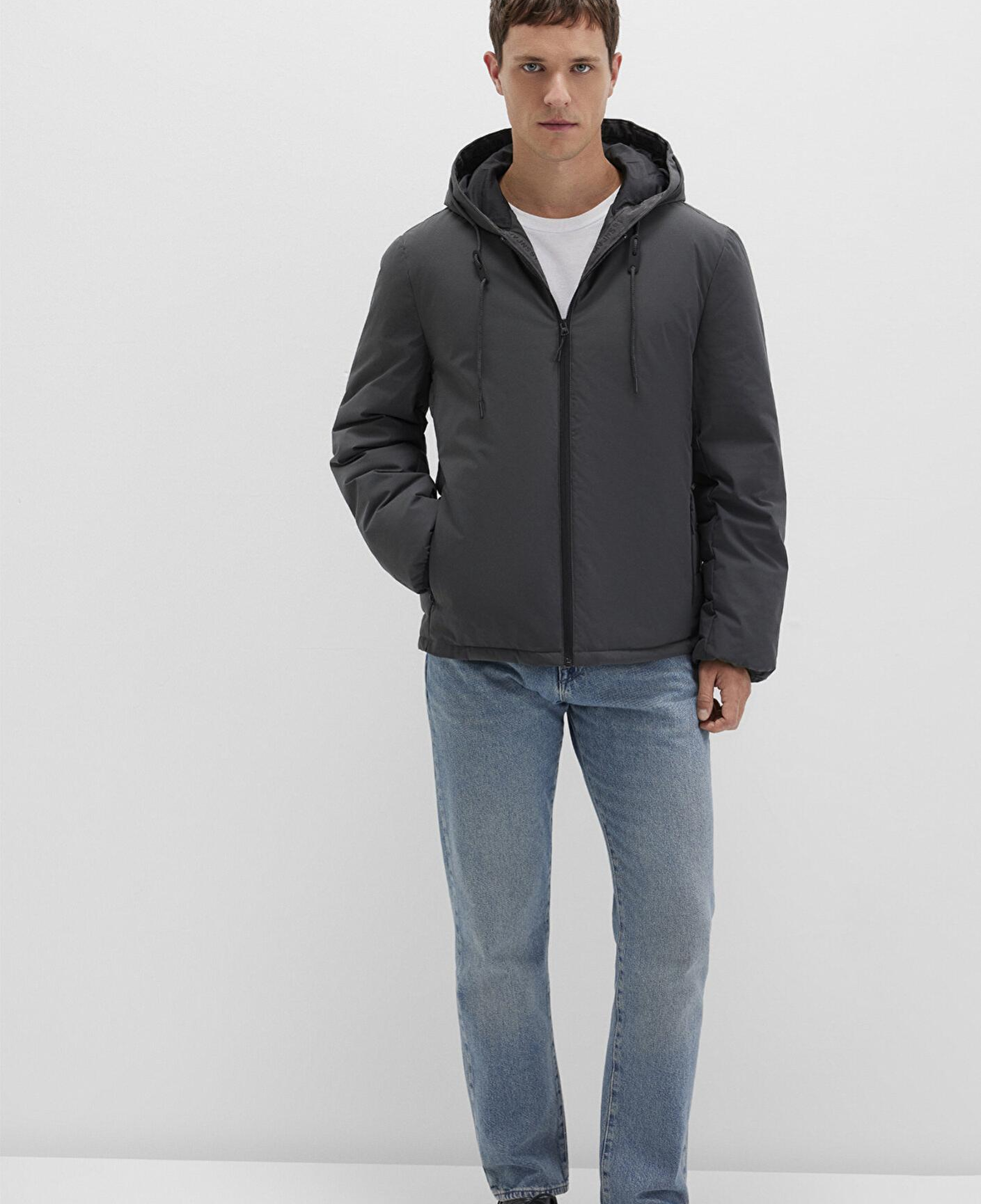 Mavi Kapüşonlu Antrasit Şişme Mont 0110352-86803