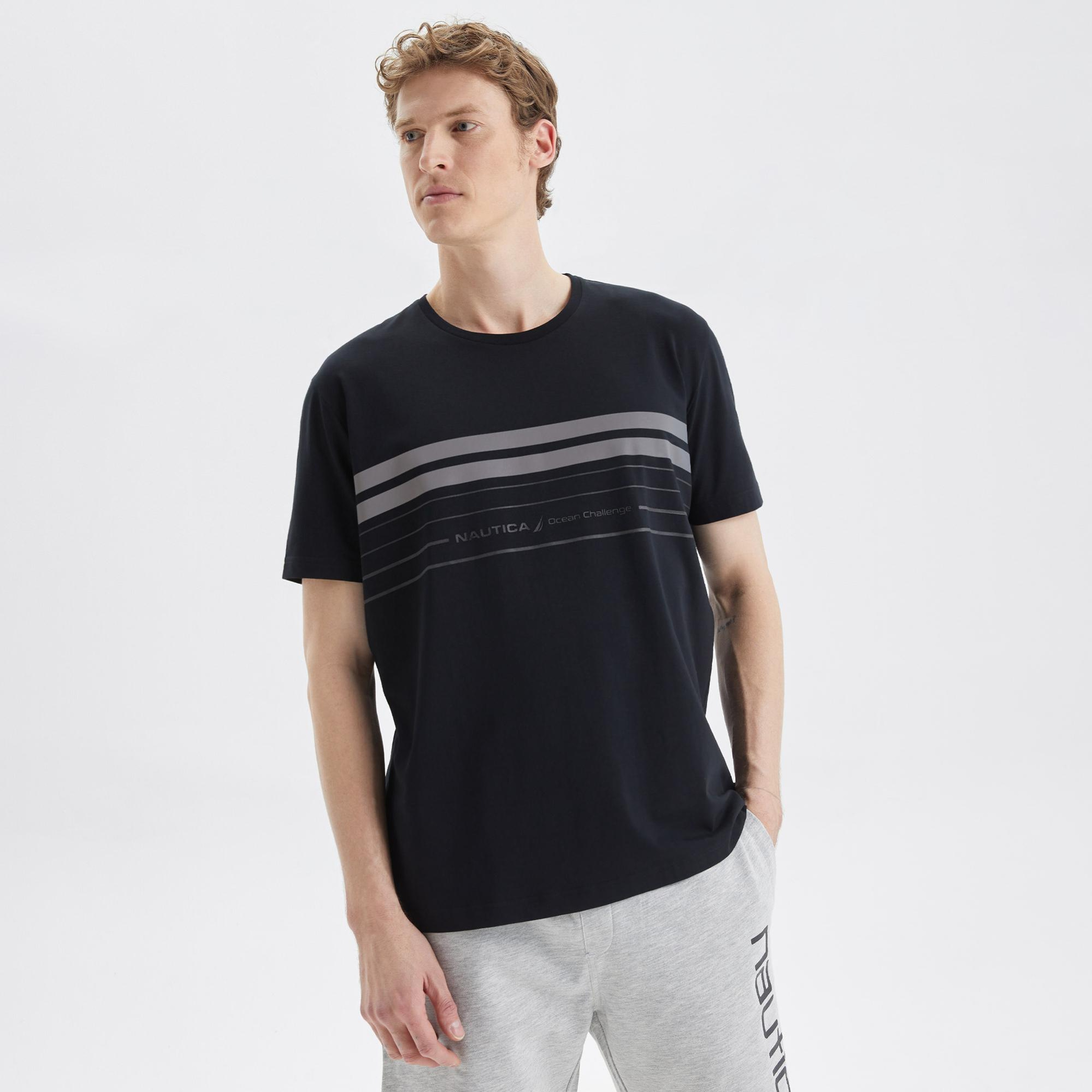 Nautica Erkek Siyah Standart Fit Çizgili T-Shirt