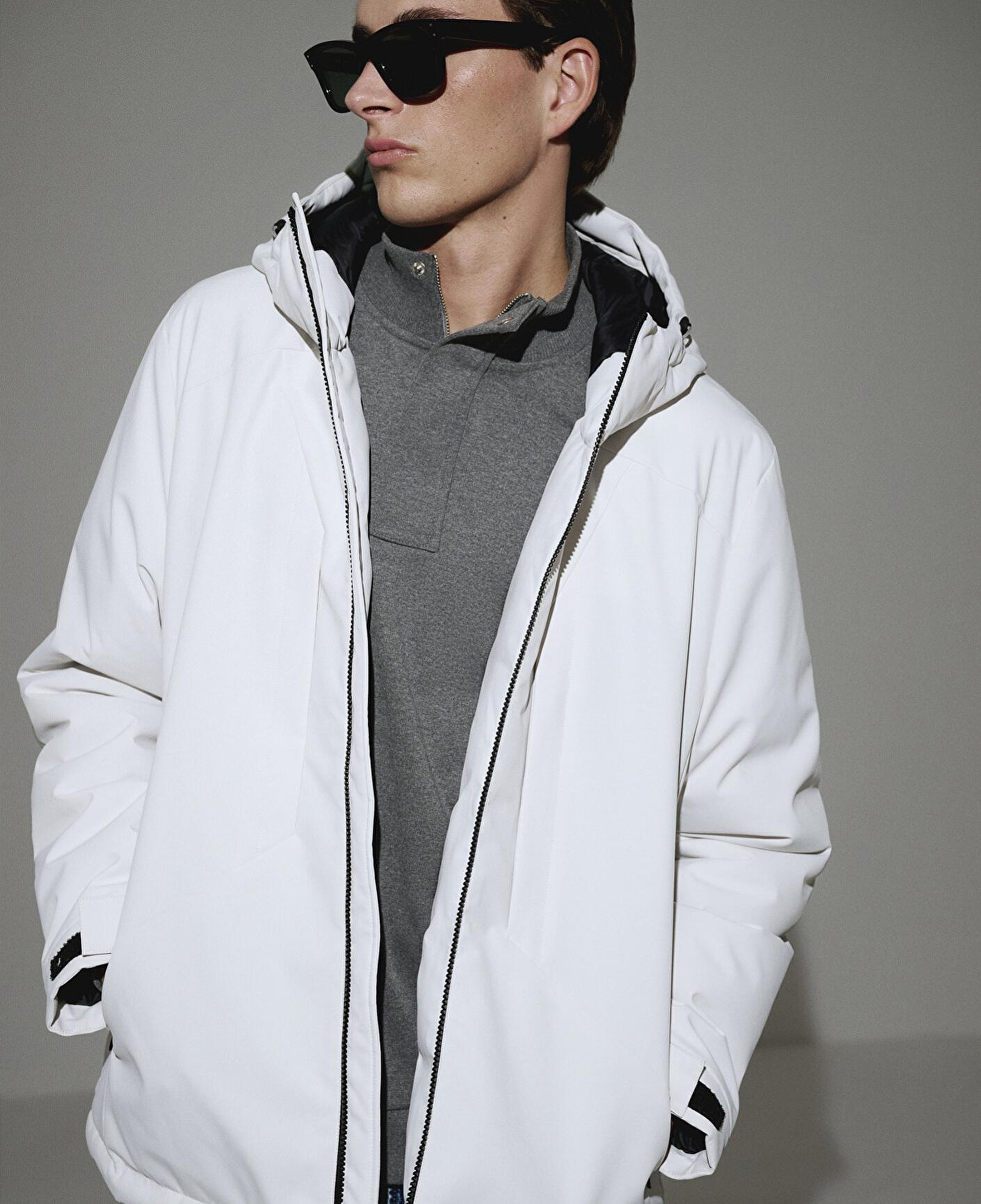 Mavi Su İtici Kapüşonlu Gri Şişme Mont 0110441-83746