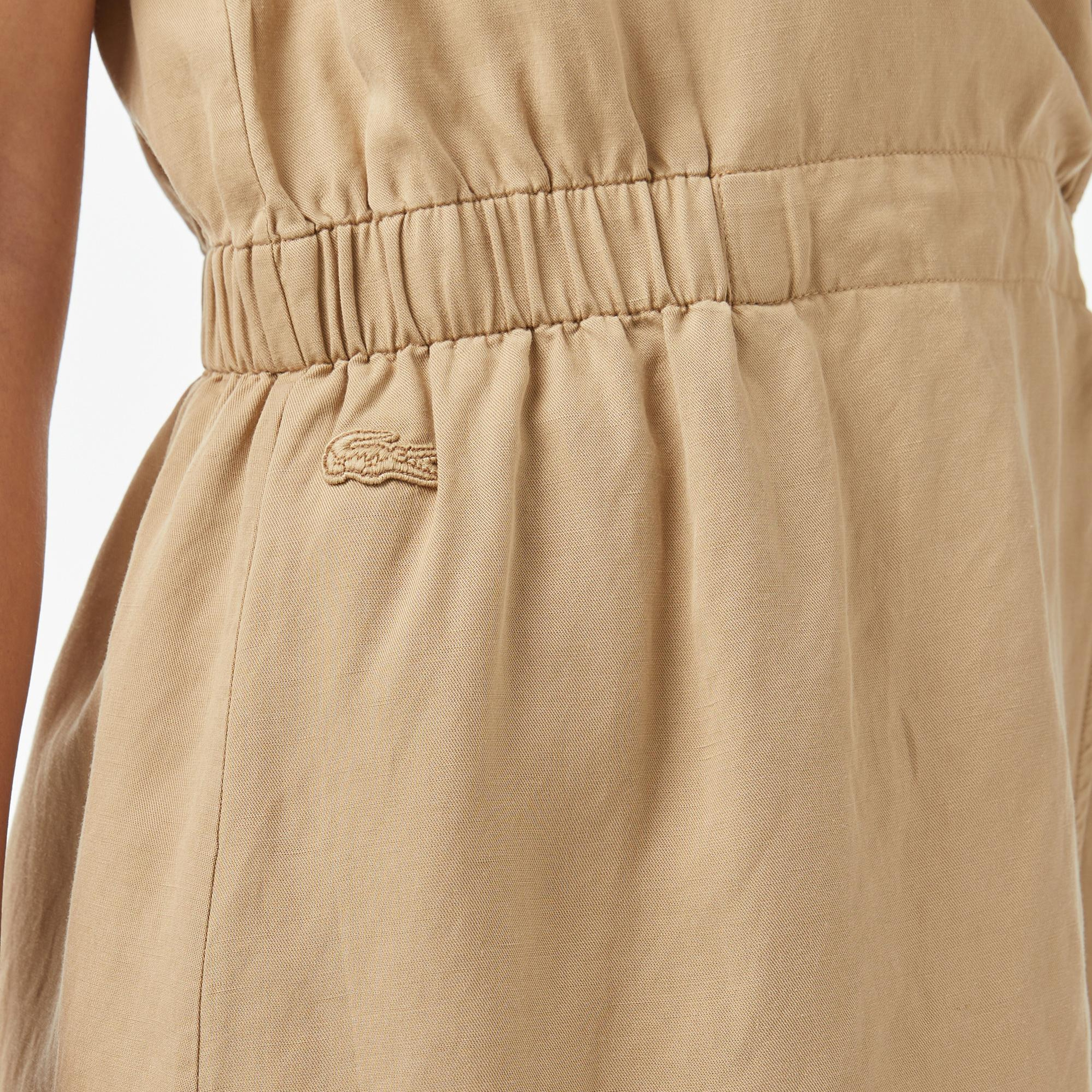 Lacoste Kadın Classic Fit Kolsuz Bej Elbise