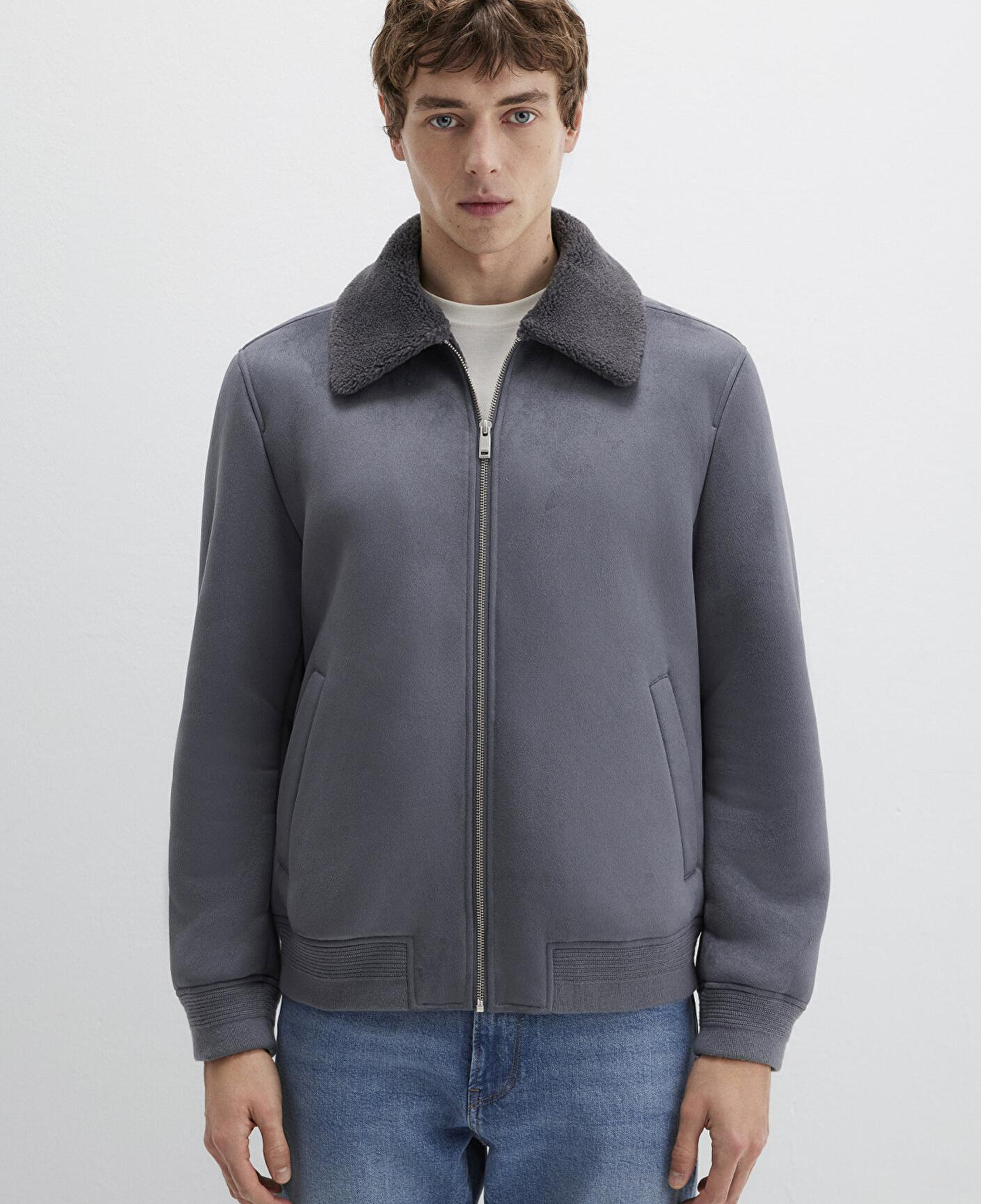 Mavi Suni Kürk Detaylı Gri Suni Süet Ceket Regular Fit / Normal Kesim 0110450-80776