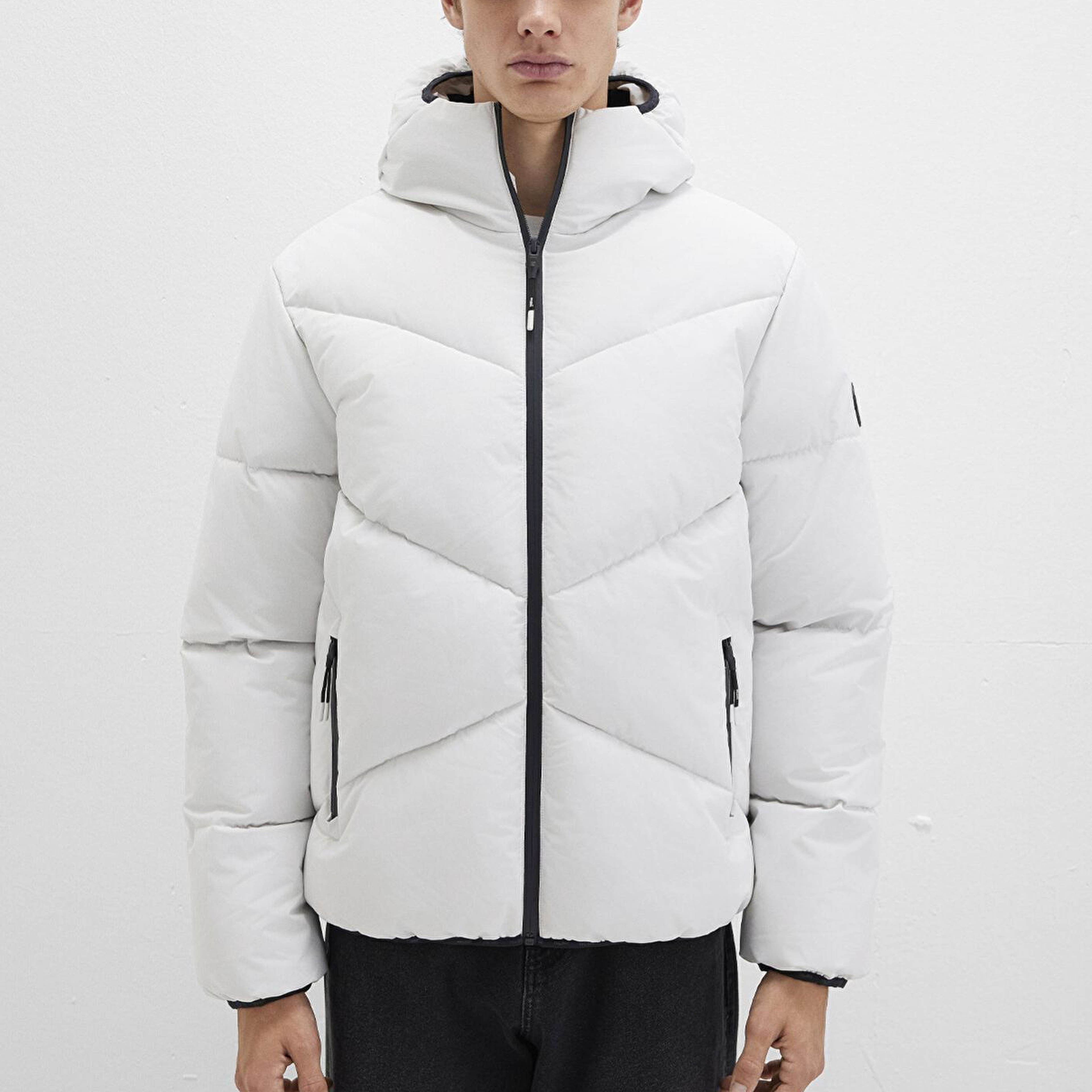 Mavi Kapüşonlu Gri Şişme Mont 0110360-83746