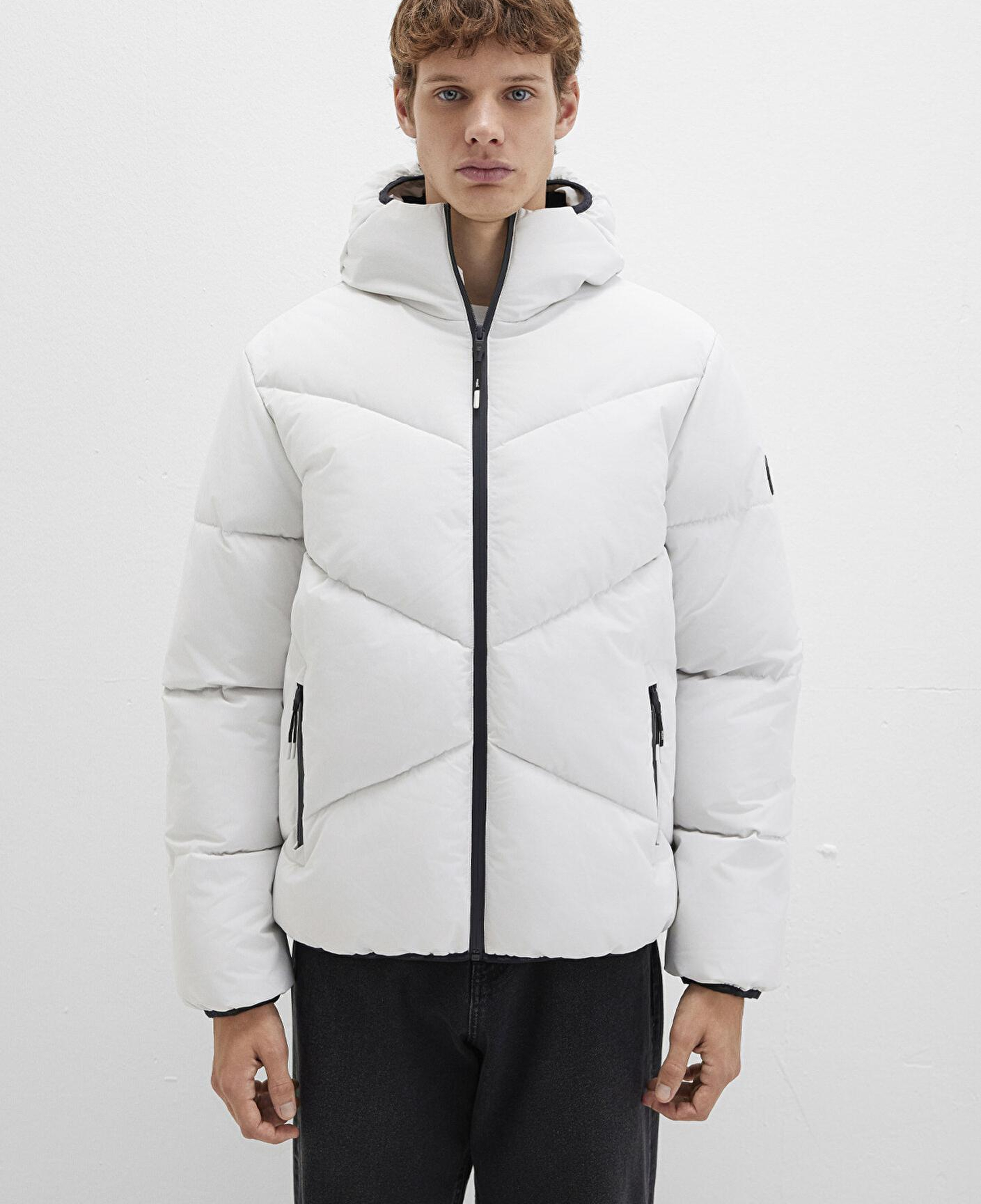 Mavi Kapüşonlu Gri Şişme Mont 0110360-83746