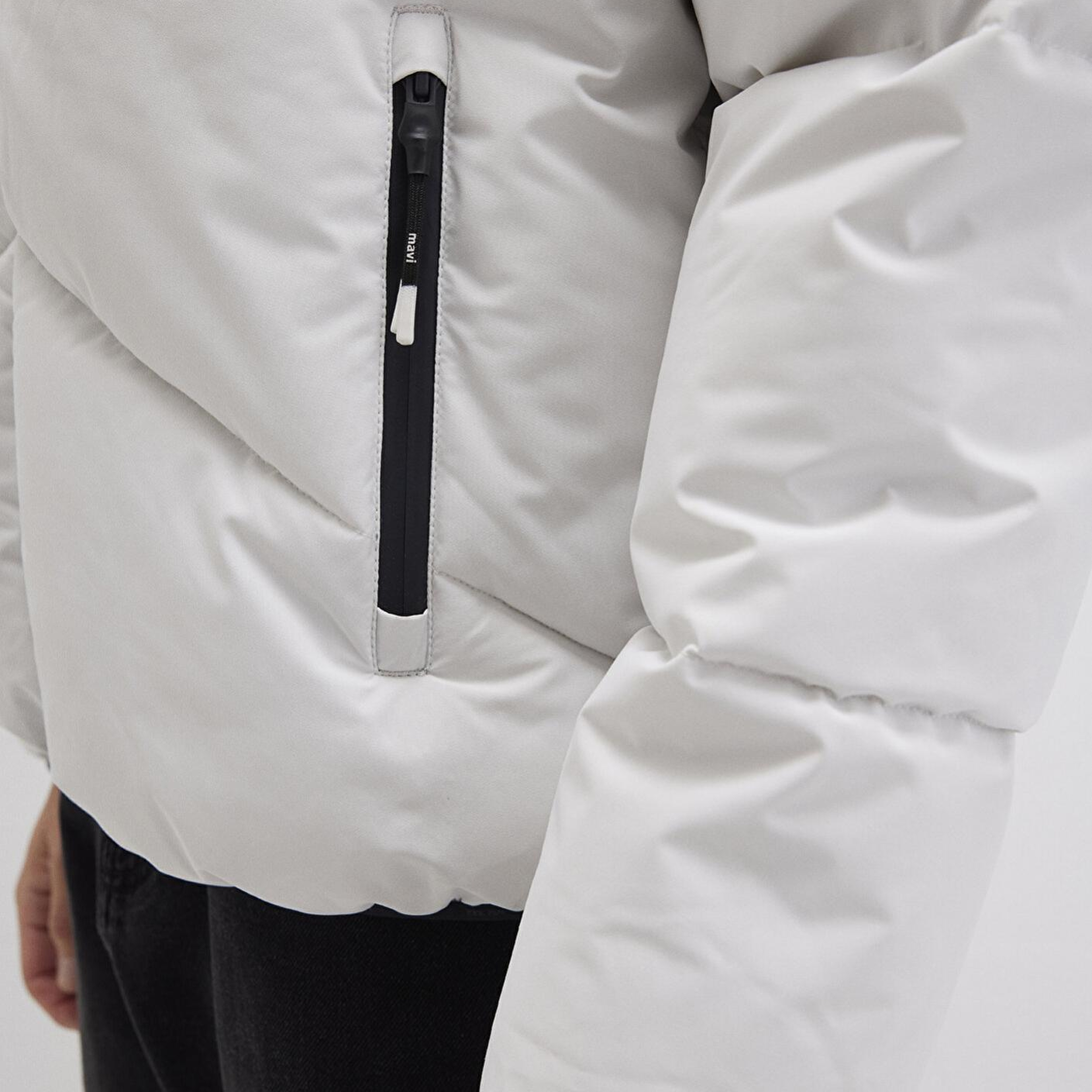 Mavi Kapüşonlu Gri Şişme Mont 0110360-83746