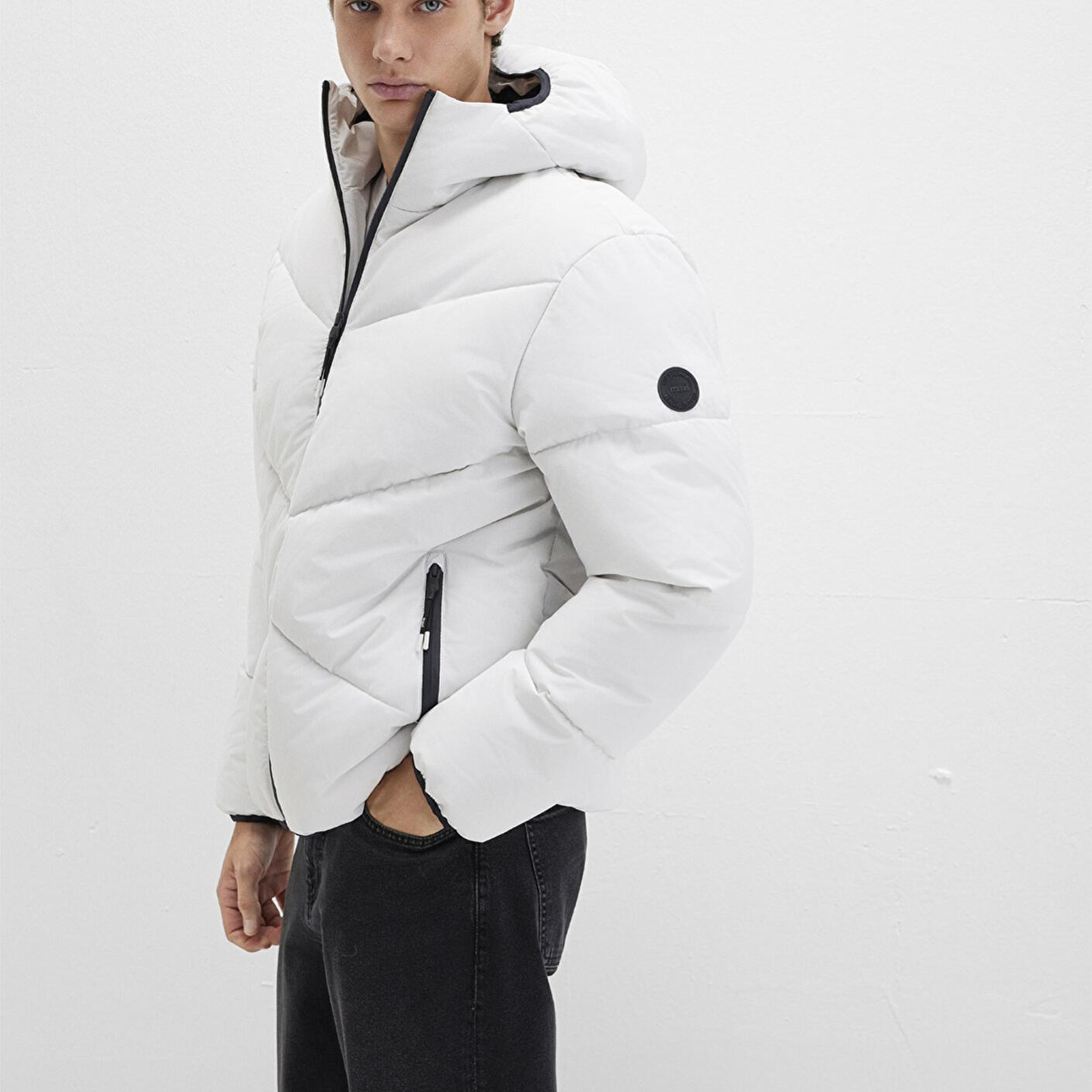 Mavi Kapüşonlu Gri Şişme Mont 0110360-83746