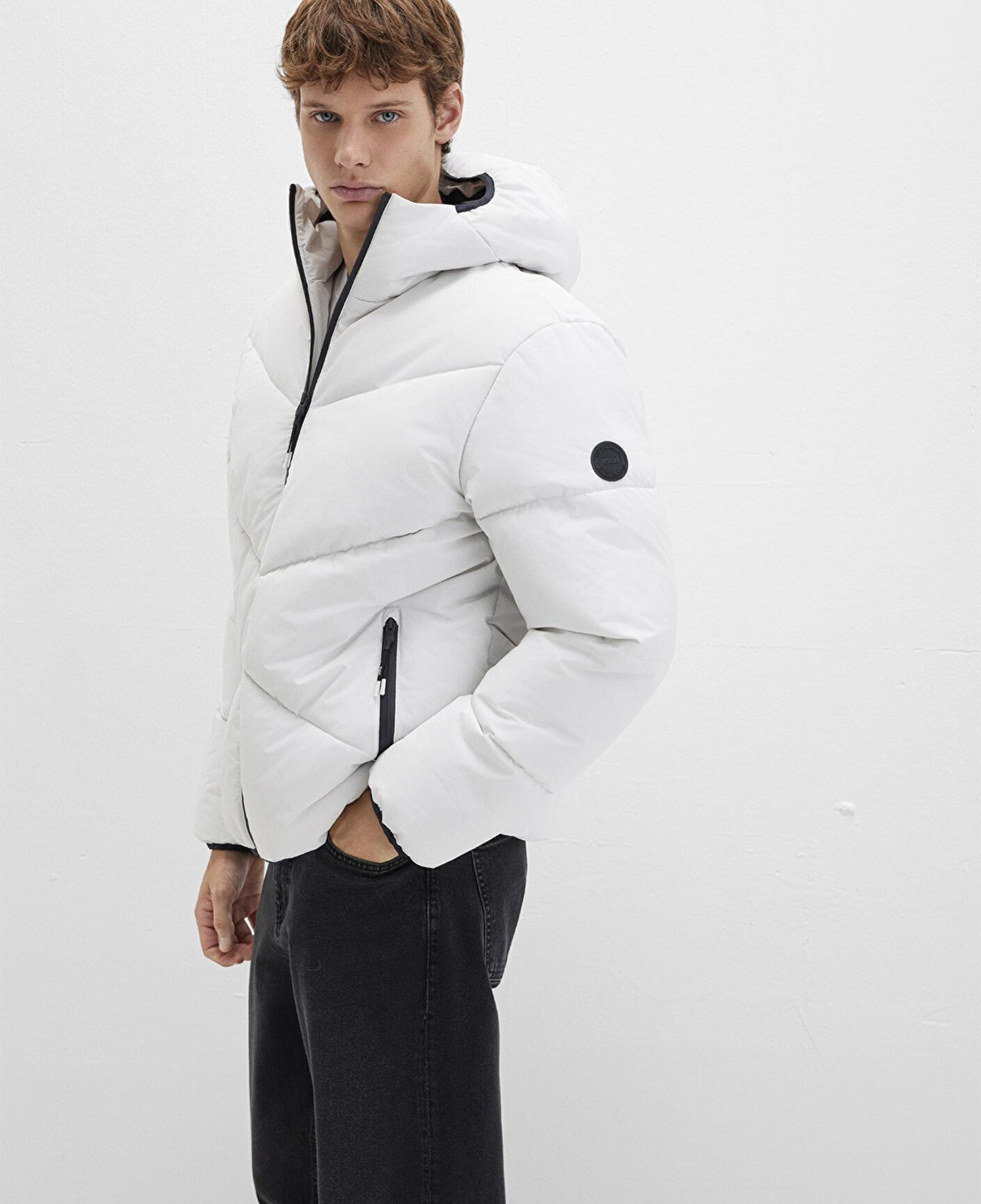 Mavi Kapüşonlu Gri Şişme Mont 0110360-83746