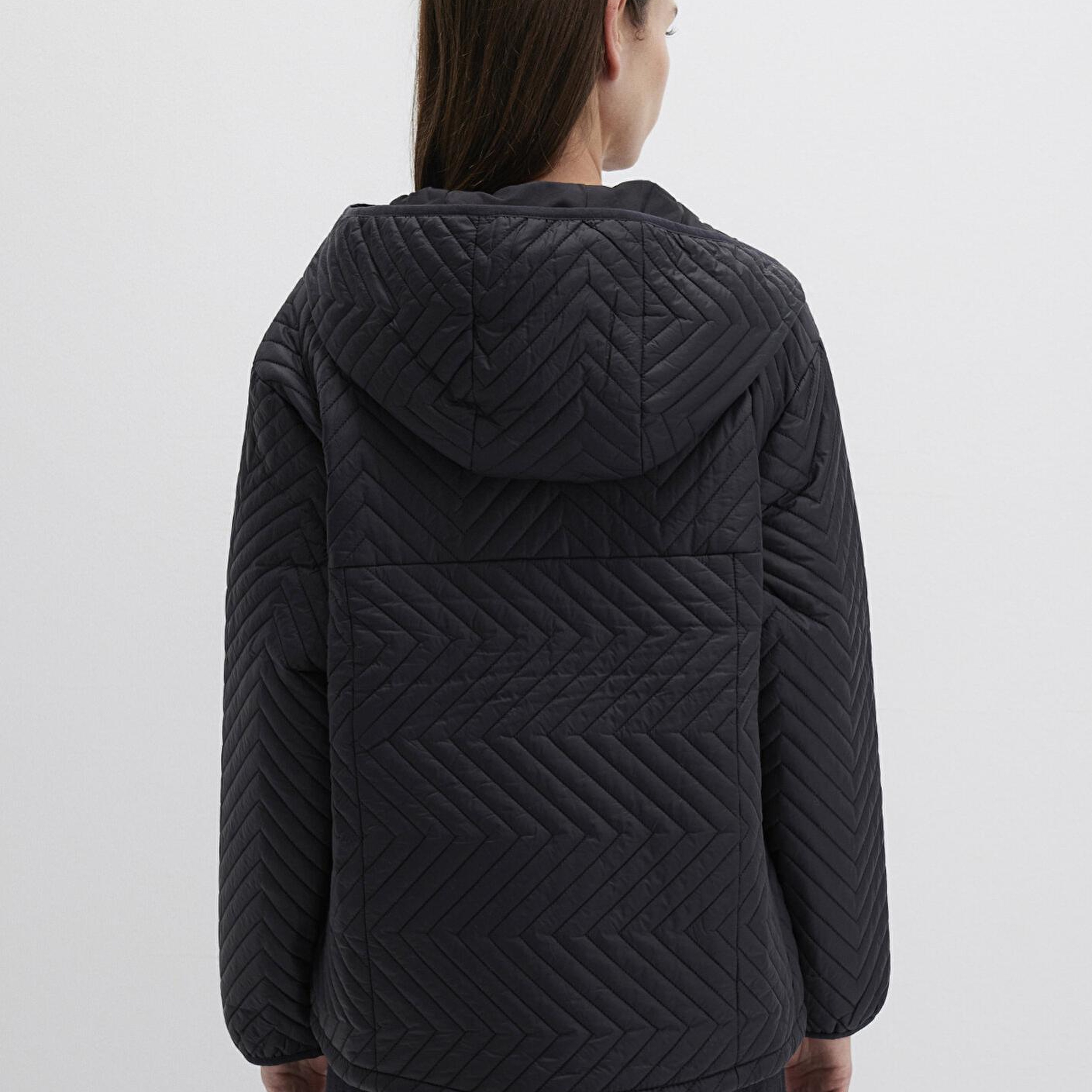 Mavi Kapüşonlu Kapitone Siyah Ceket Loose Fit / Bol Rahat Kesim 1110460-900