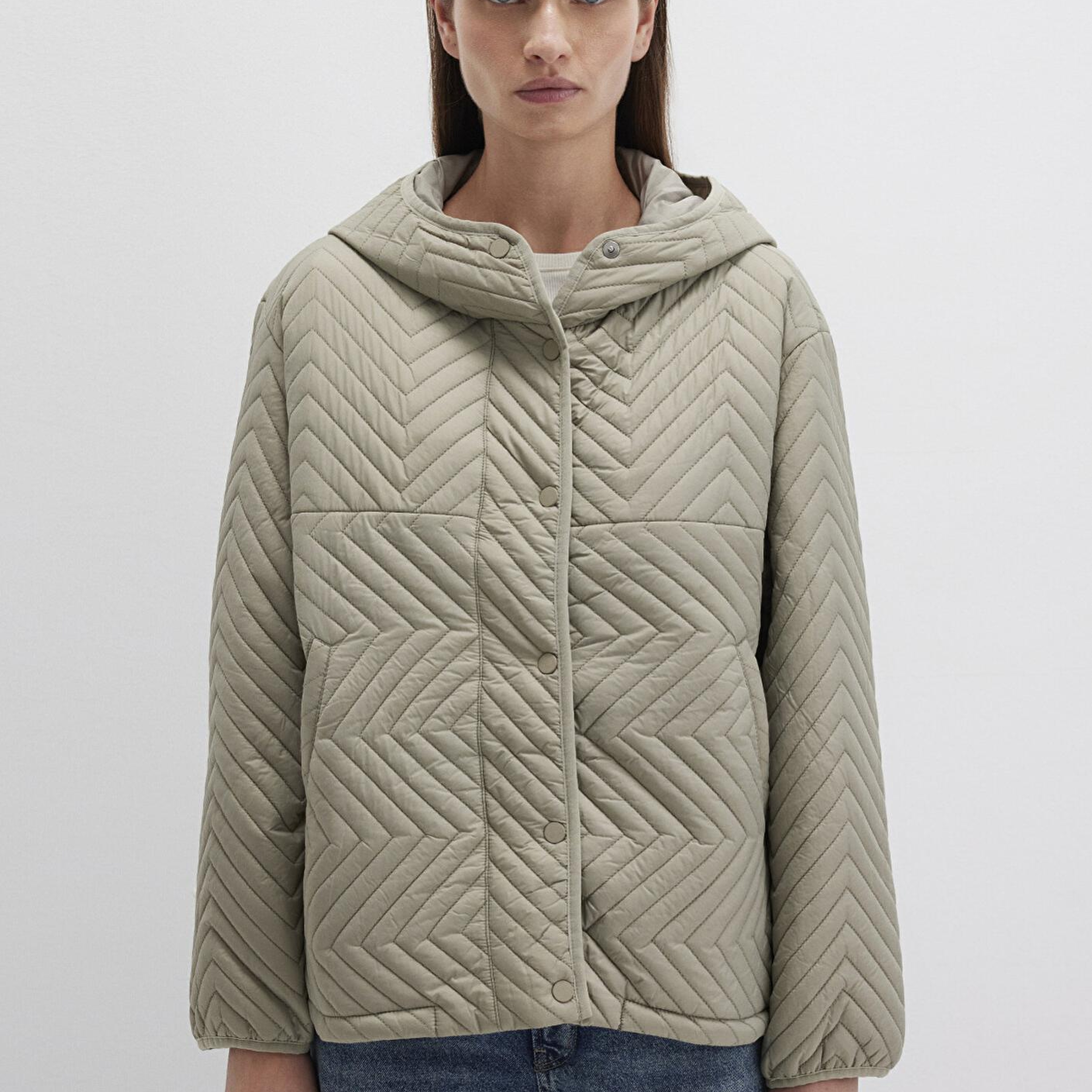 Mavi Kapüşonlu Kapitone Yeşil Ceket Loose Fit / Bol Rahat Kesim 1110460-70354