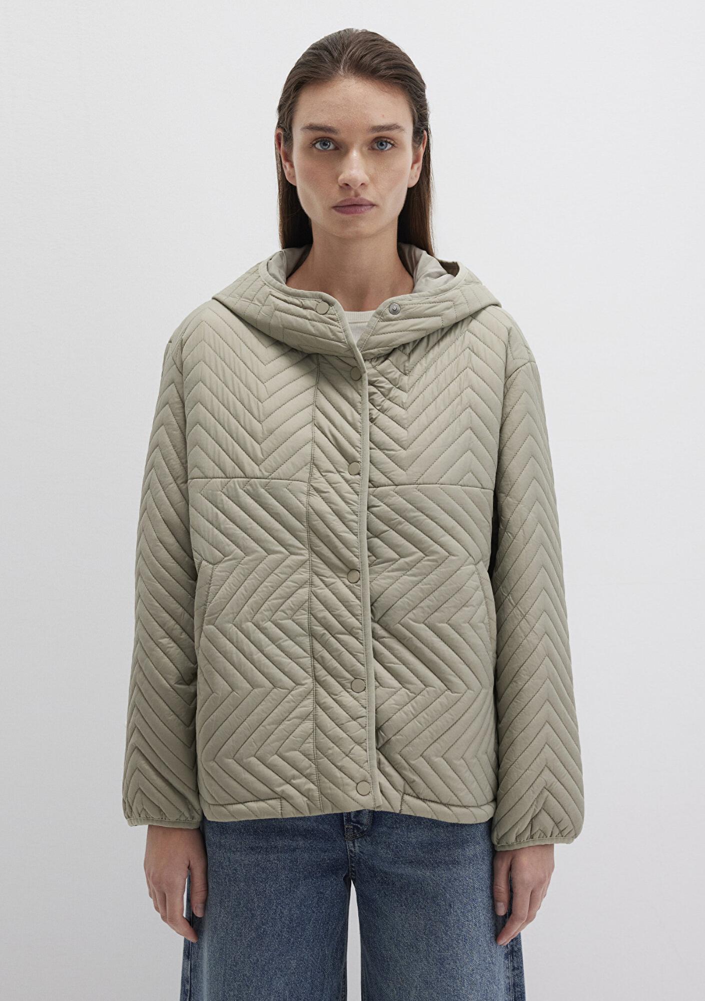 Mavi Kapüşonlu Kapitone Yeşil Ceket Loose Fit / Bol Rahat Kesim 1110460-70354