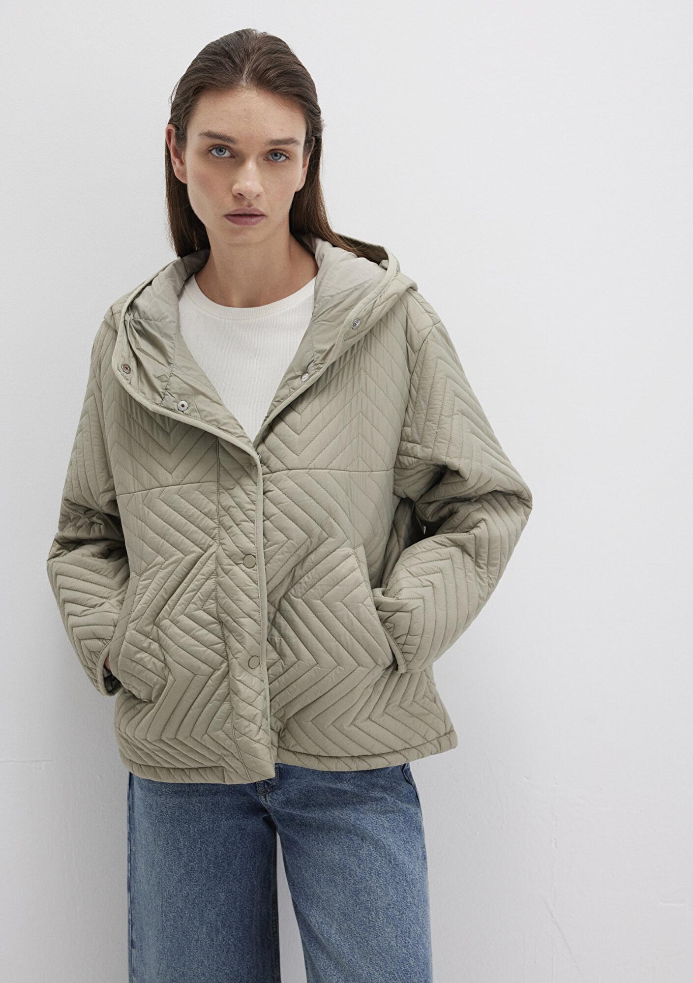 Mavi Kapüşonlu Kapitone Yeşil Ceket Loose Fit / Bol Rahat Kesim 1110460-70354