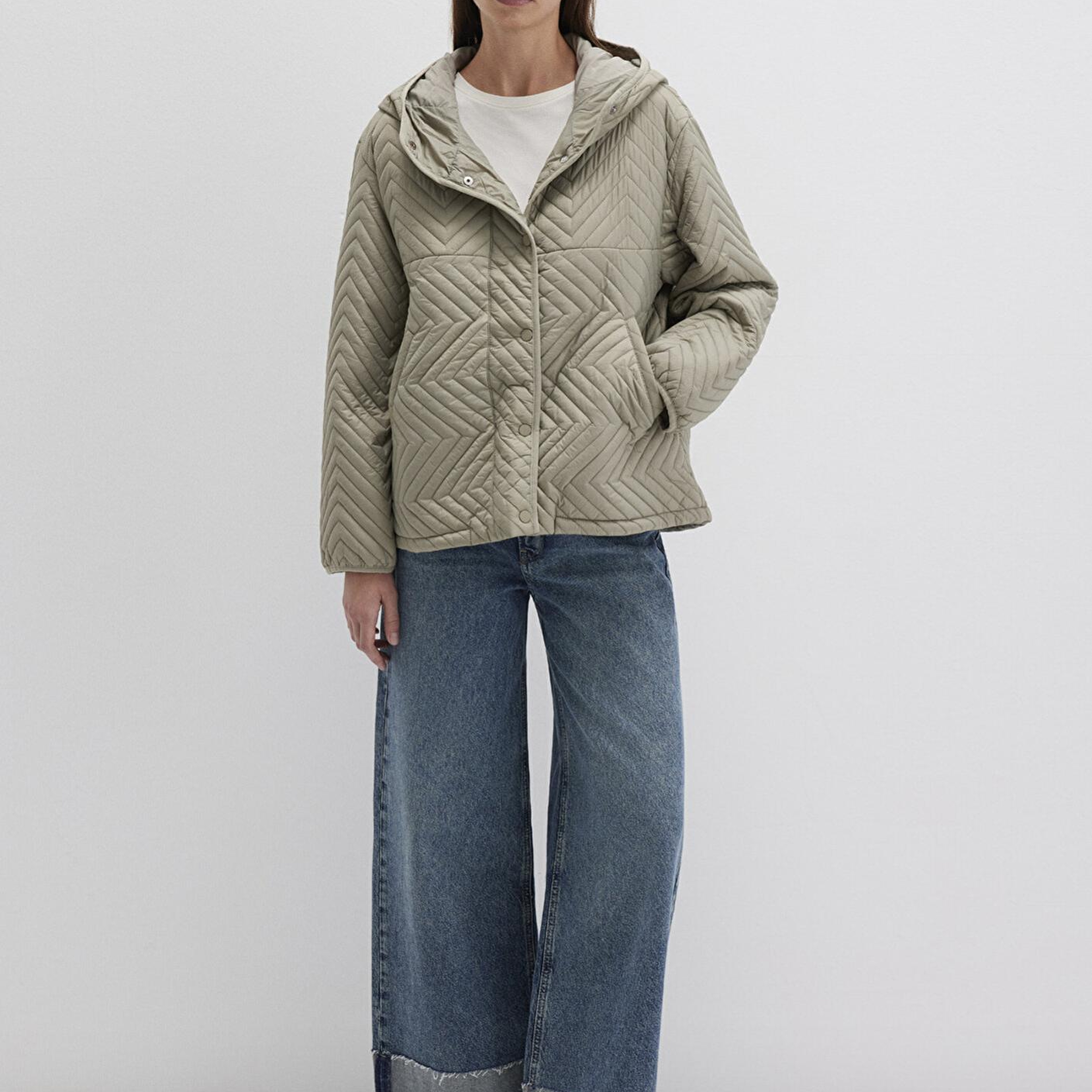 Mavi Kapüşonlu Kapitone Yeşil Ceket Loose Fit / Bol Rahat Kesim 1110460-70354