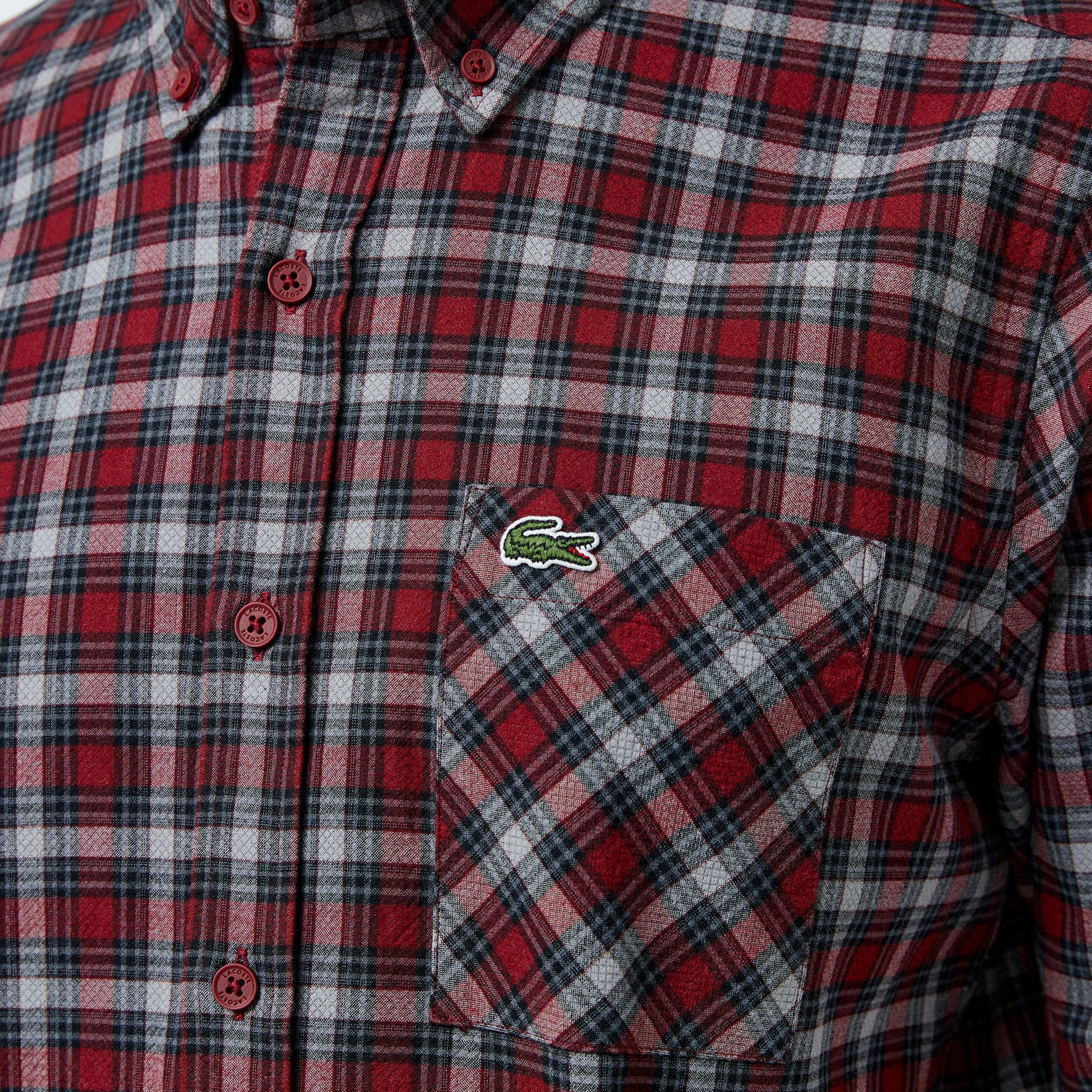 Lacoste Erkek Regular Fit Ekose Bordo Gömlek