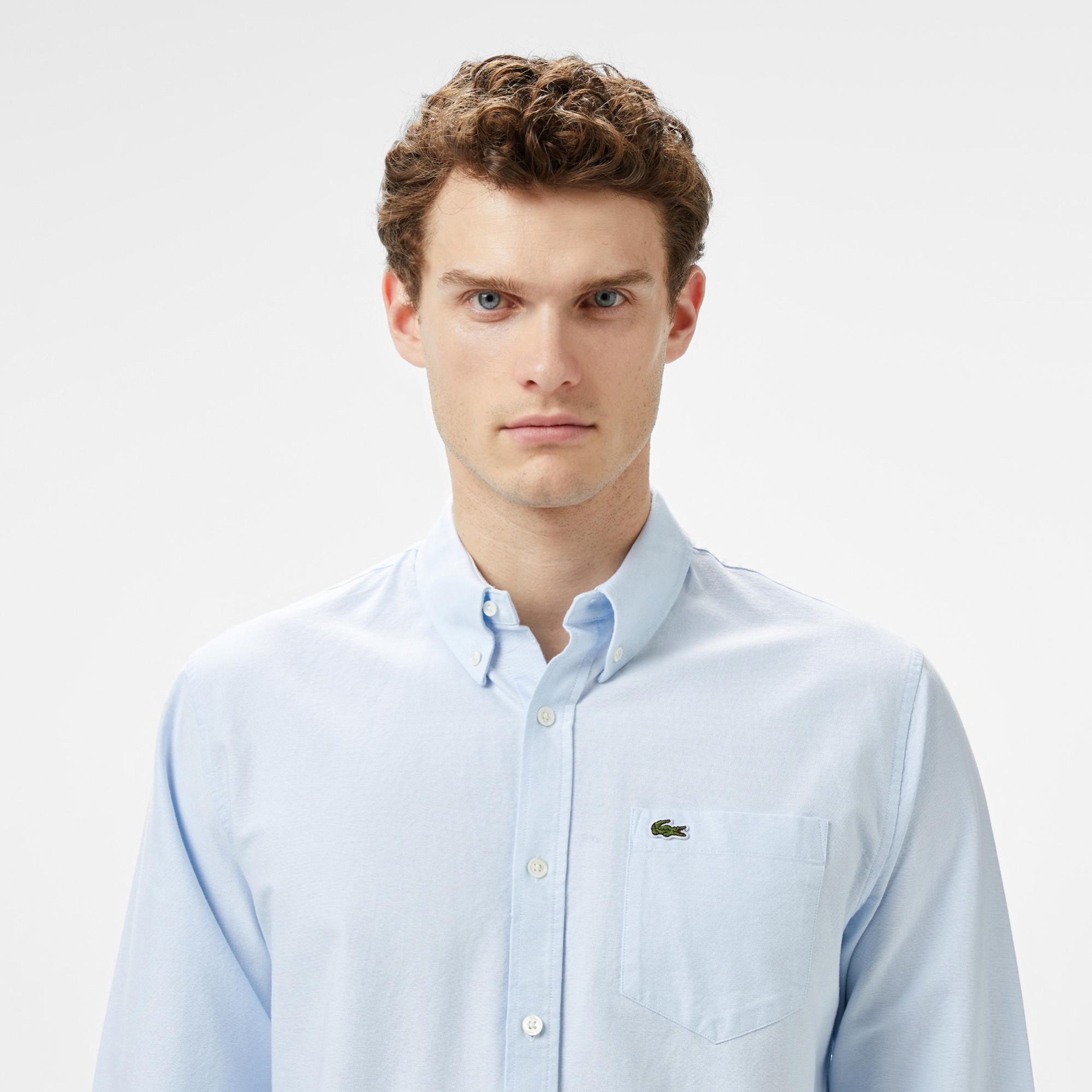 Lacoste Erkek Regular Fit Düğmeli Yaka Mavi Gömlek