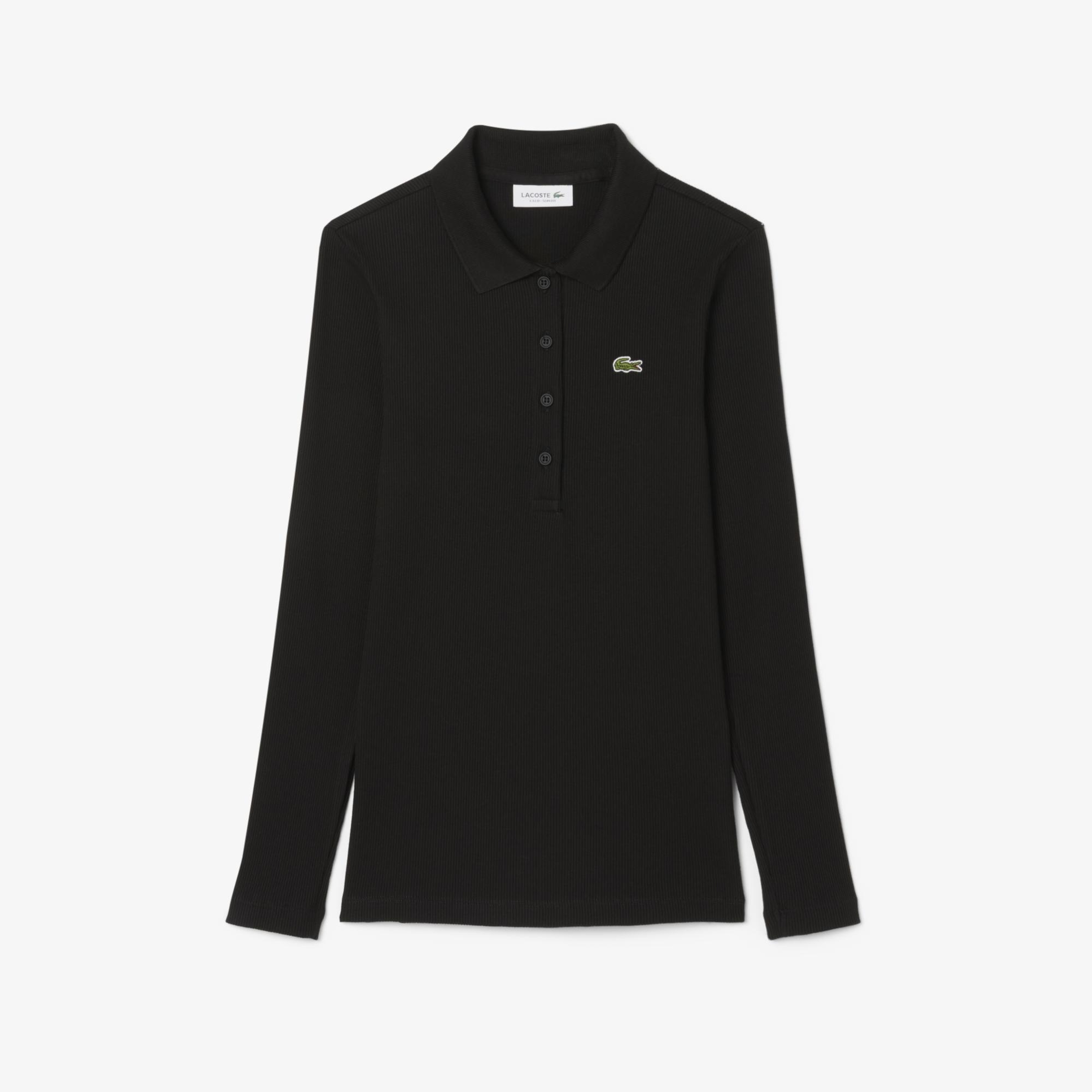 Lacoste L.12.D Kadın Slim Fit Uzun Kollu Siyah Polo