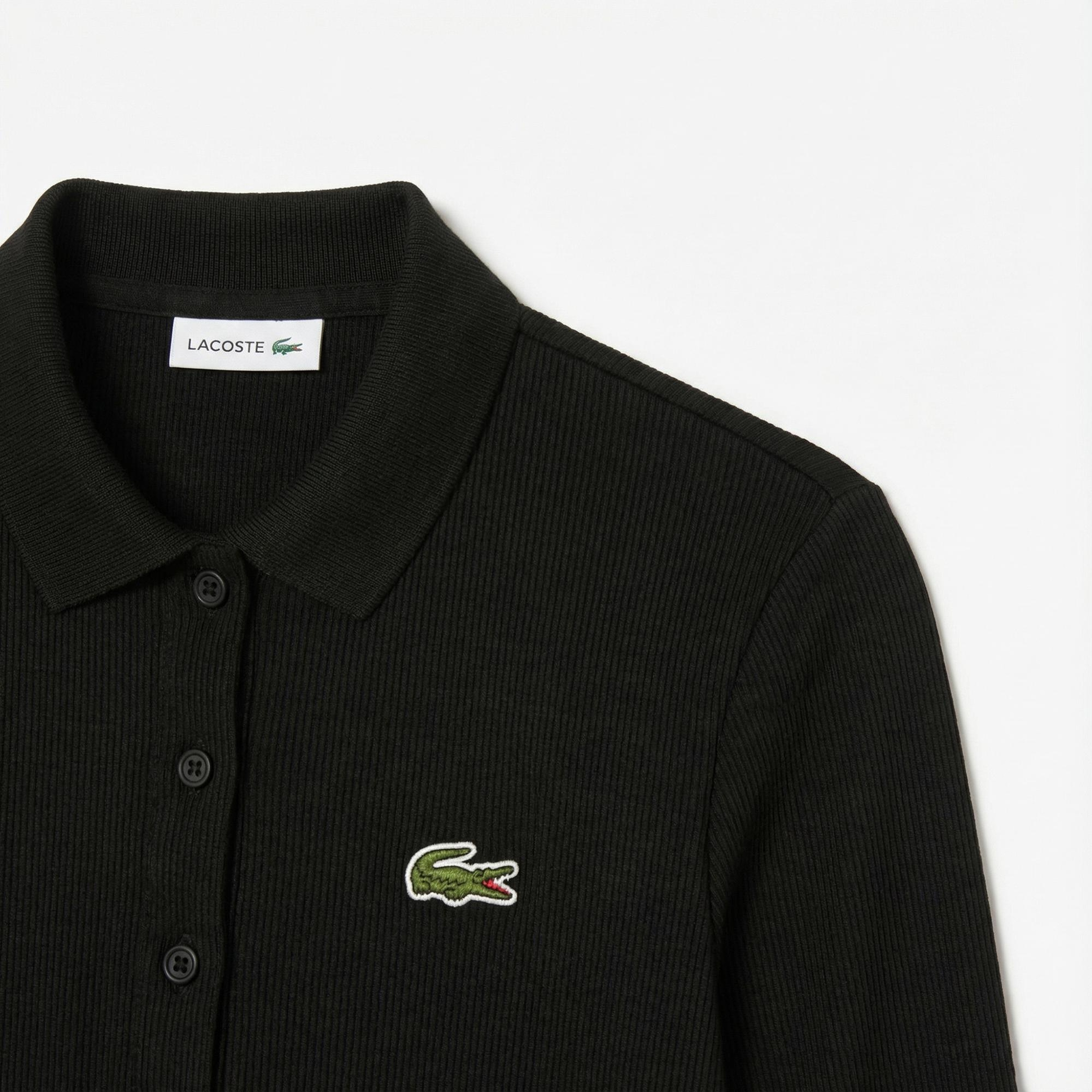 Lacoste L.12.D Kadın Slim Fit Uzun Kollu Siyah Polo