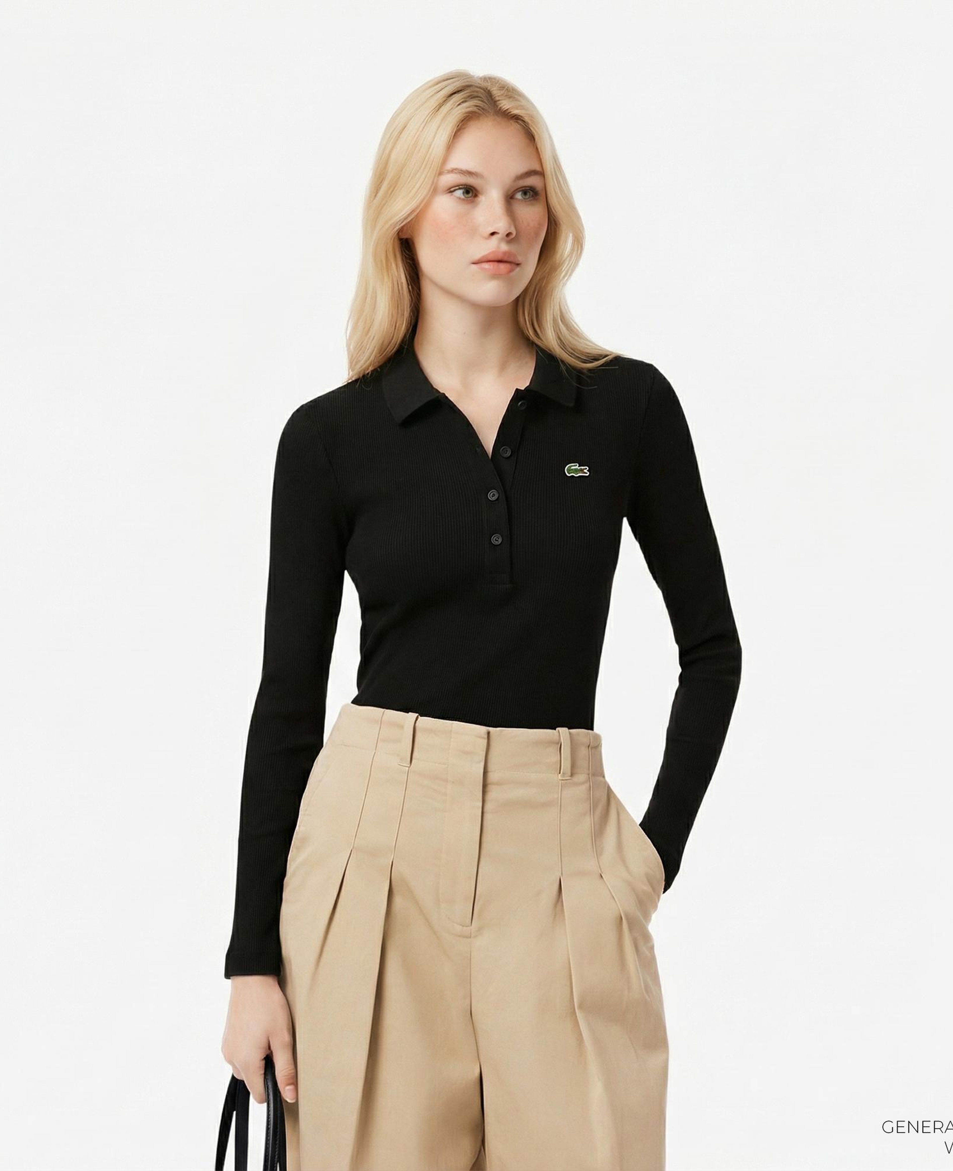 Lacoste L.12.D Kadın Slim Fit Uzun Kollu Siyah Polo