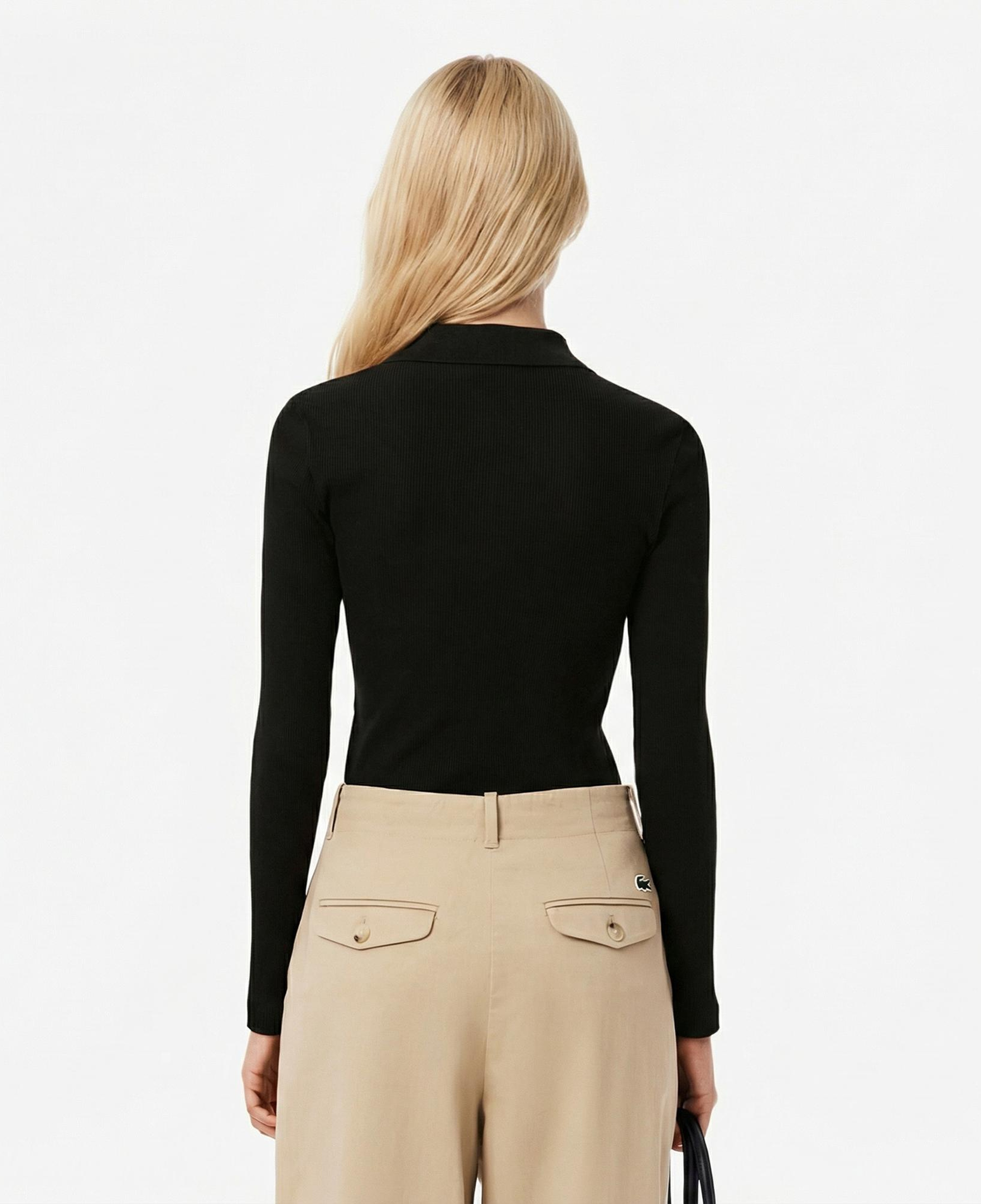 Lacoste L.12.D Kadın Slim Fit Uzun Kollu Siyah Polo