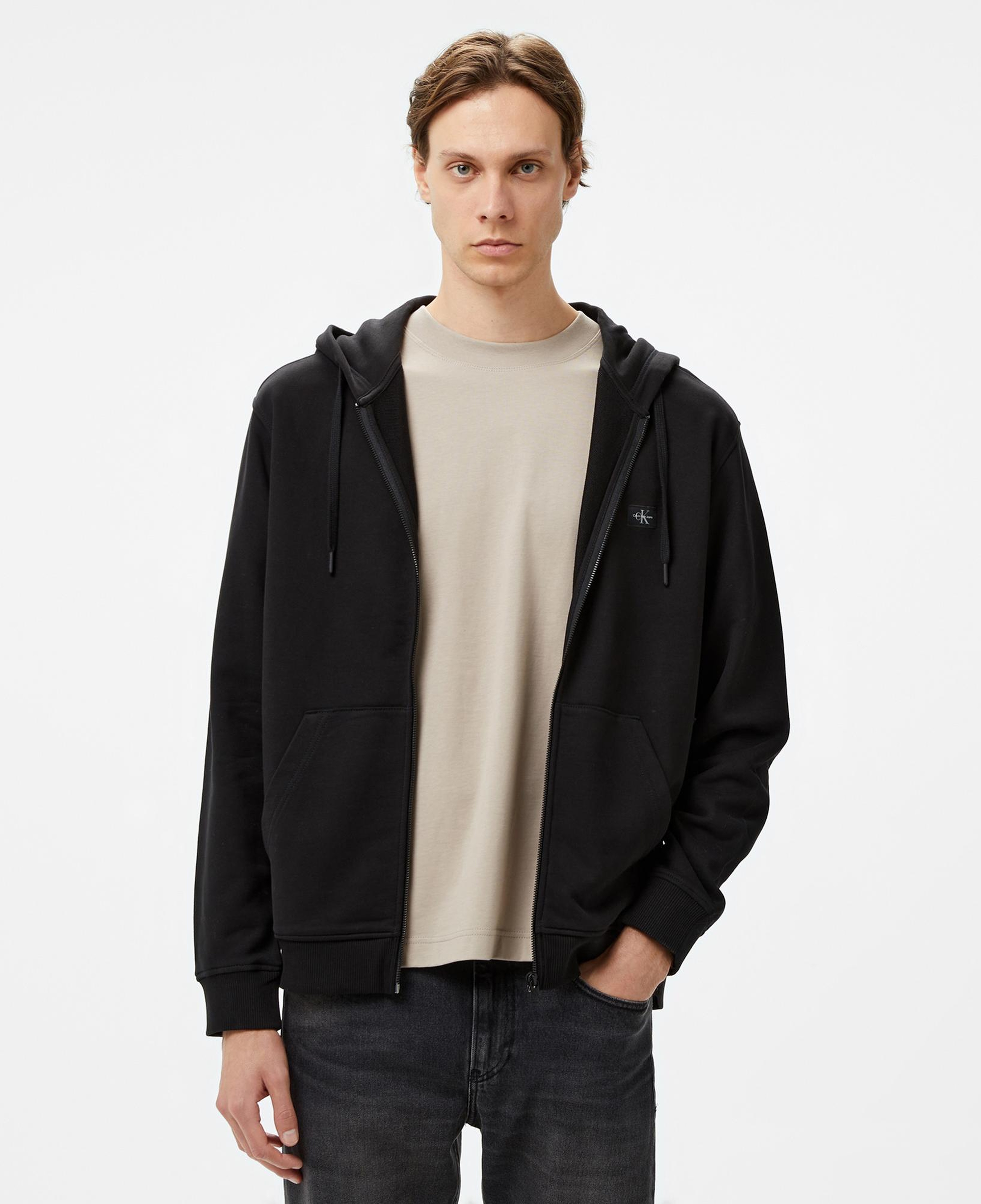 Calvin Klein Jeans Woven Label Zip Through Erkek Siyah Hoodie