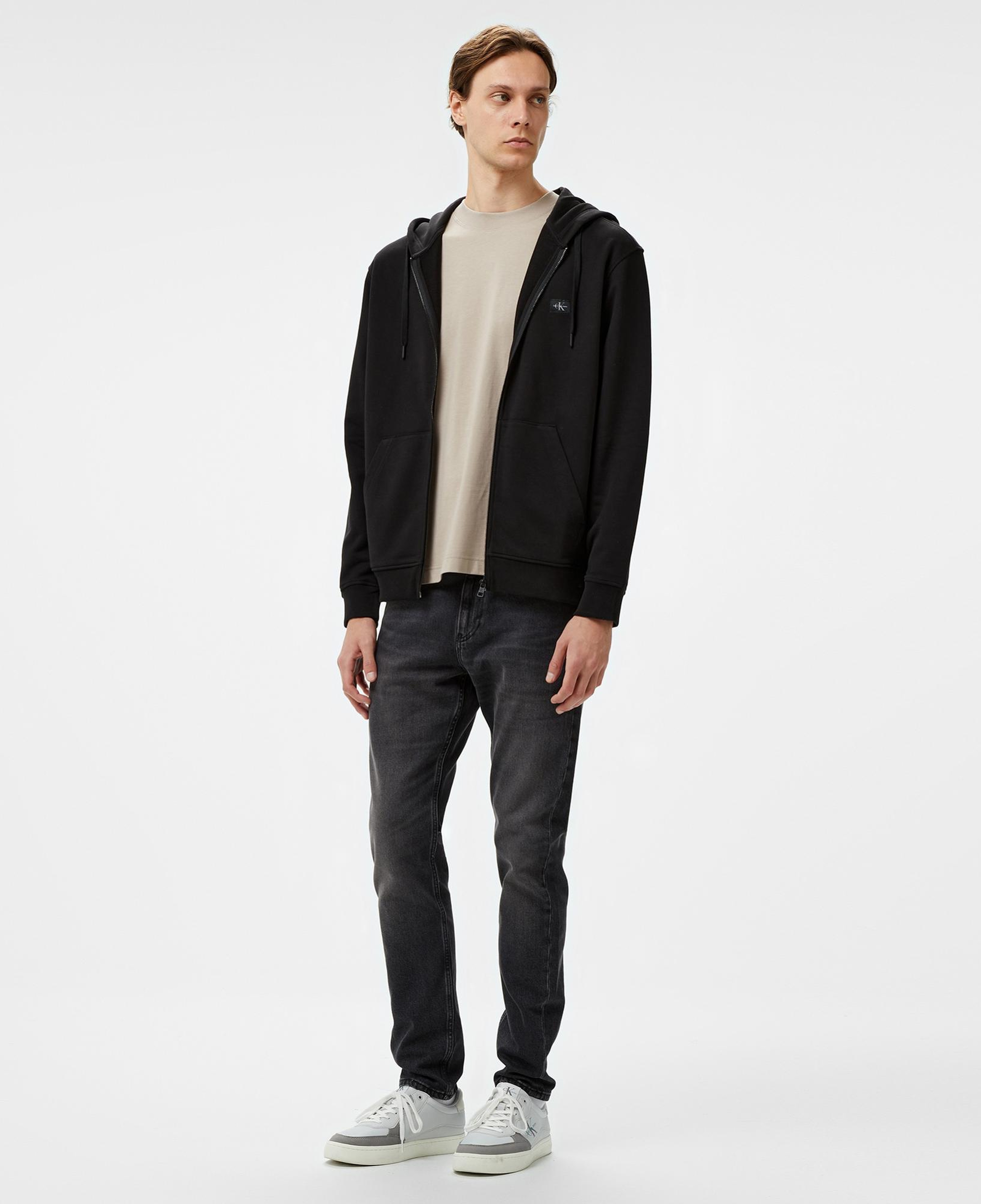 Calvin Klein Jeans Woven Label Zip Through Erkek Siyah Hoodie