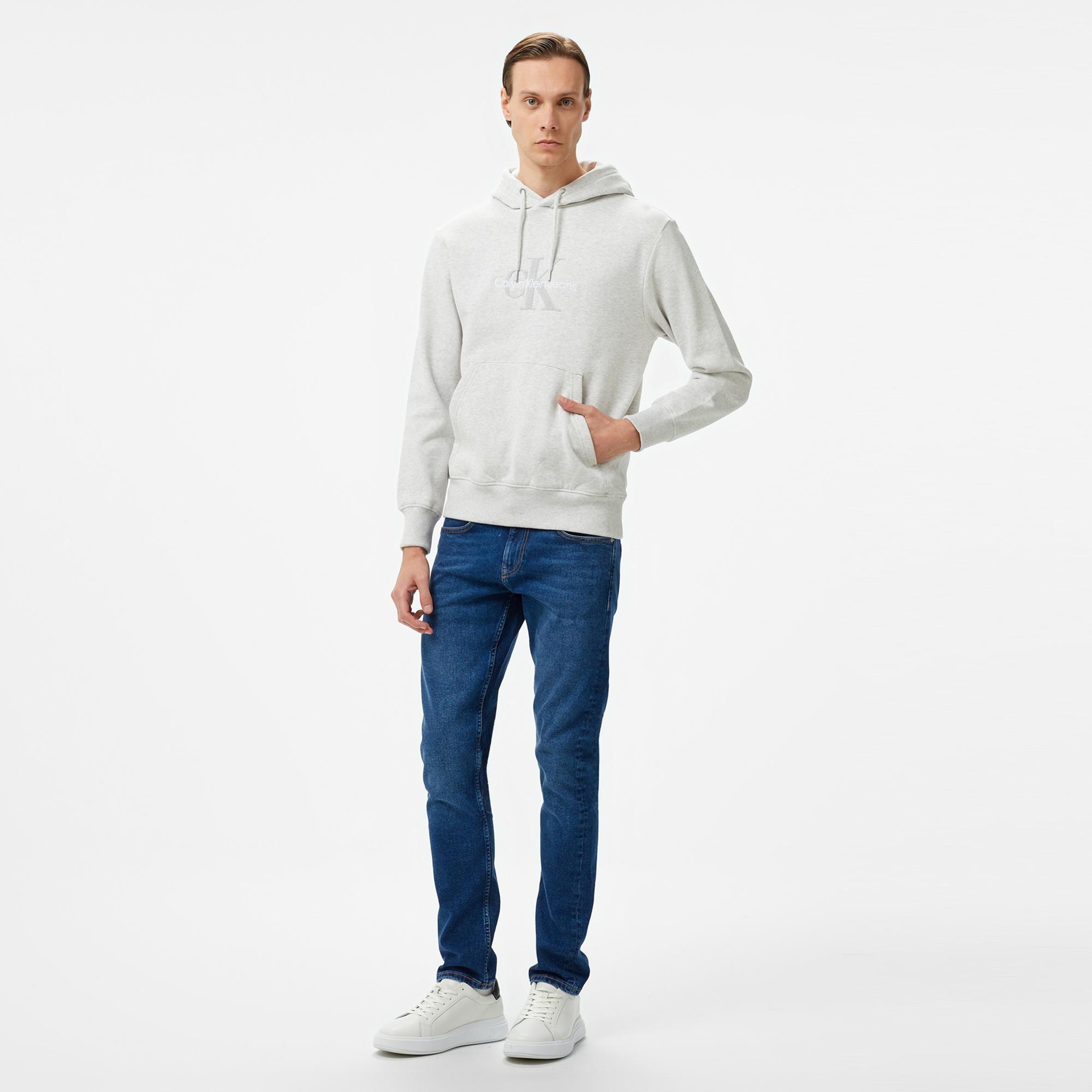 Calvin Klein Jeans Chenılle Monologo Erkek Gri Hoodie