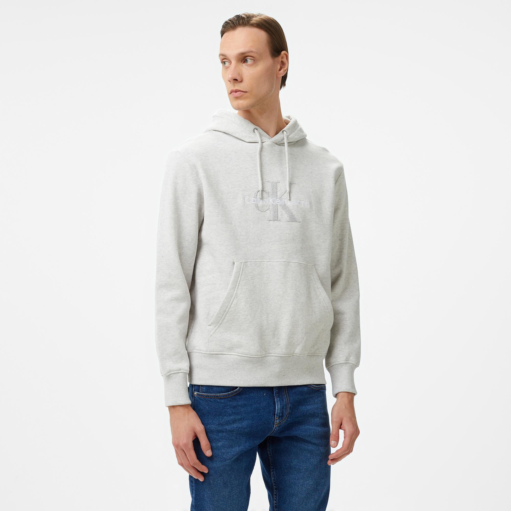 Calvin Klein Jeans Chenılle Monologo Erkek Gri Hoodie