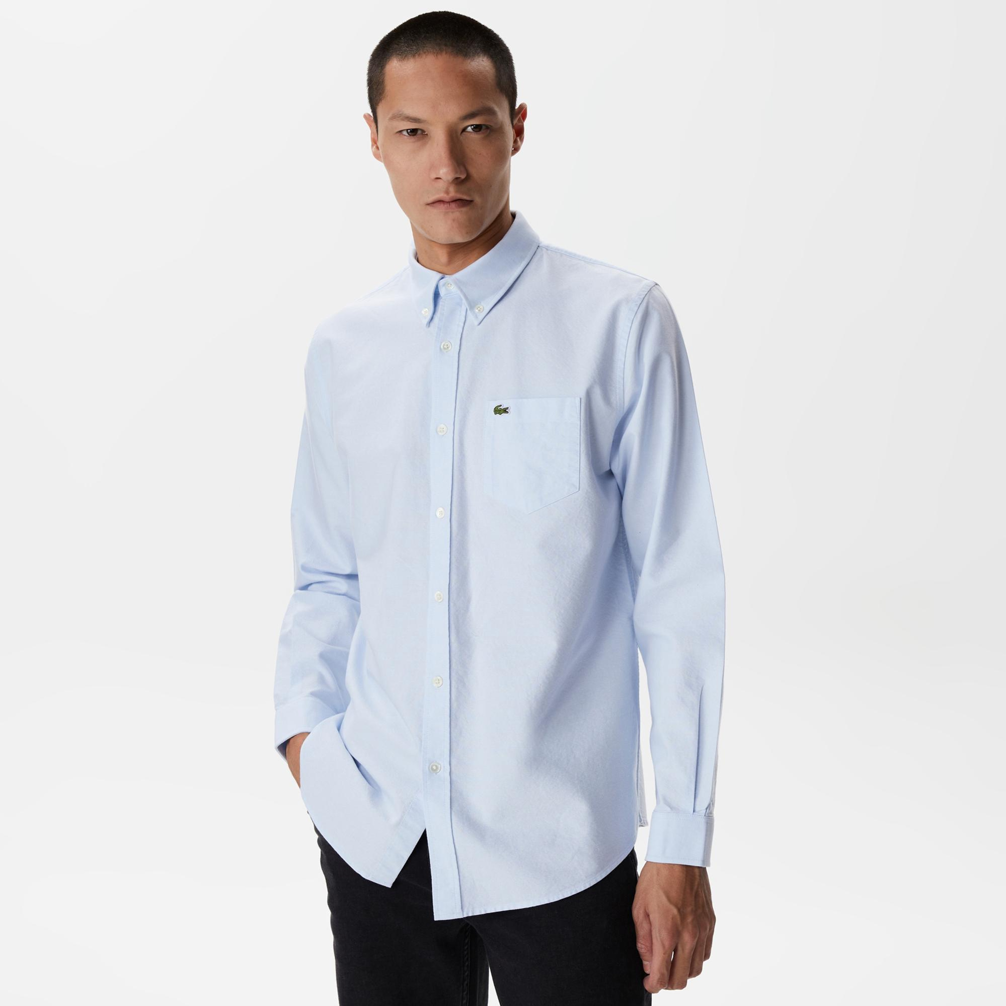 Lacoste Erkek Regular Fit Düğmeli Yaka Mavi Gömlek
