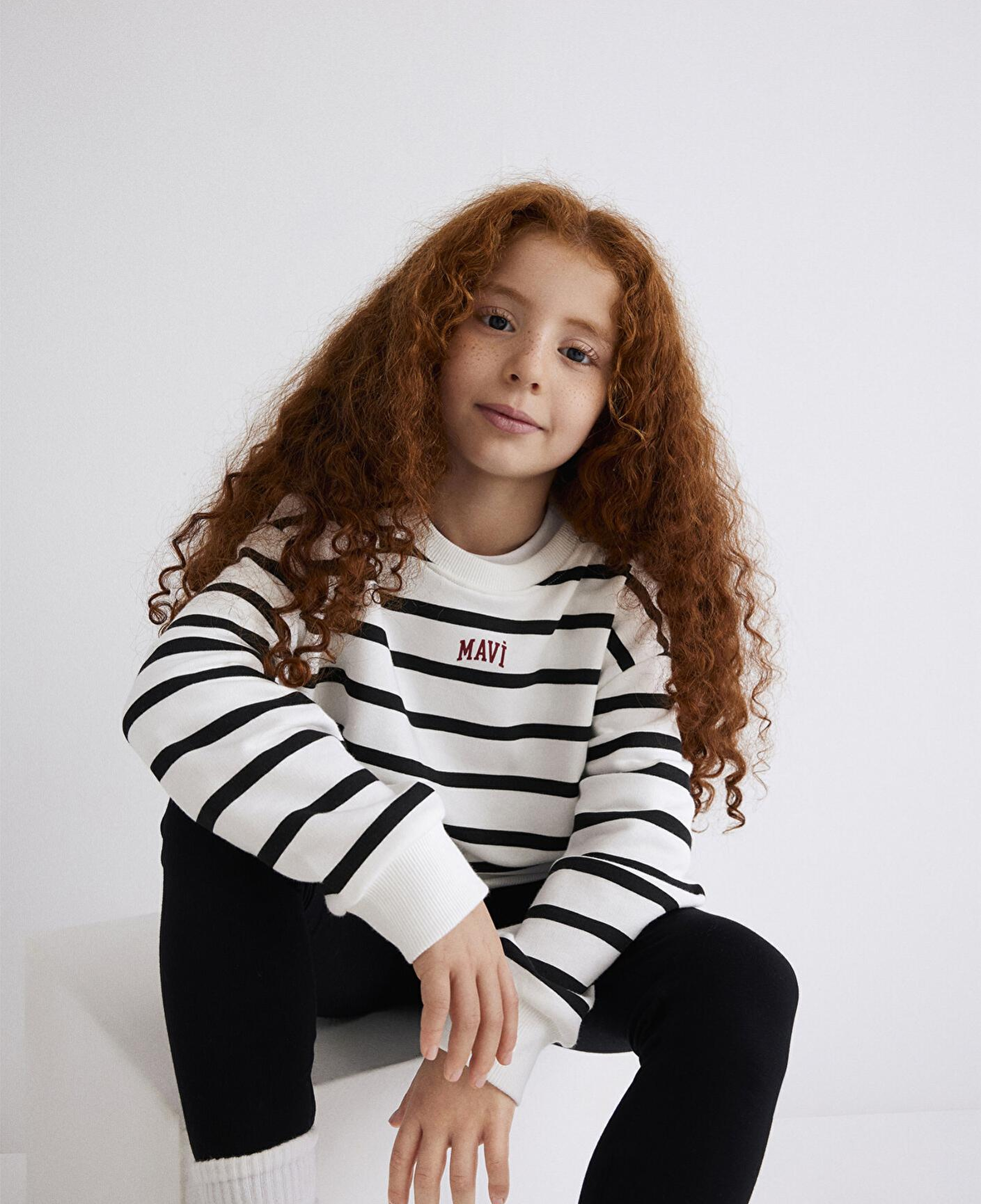 Mavi Mavi Logo Baskılı Siyah Çizgili Sweatshirt 7S10038-900