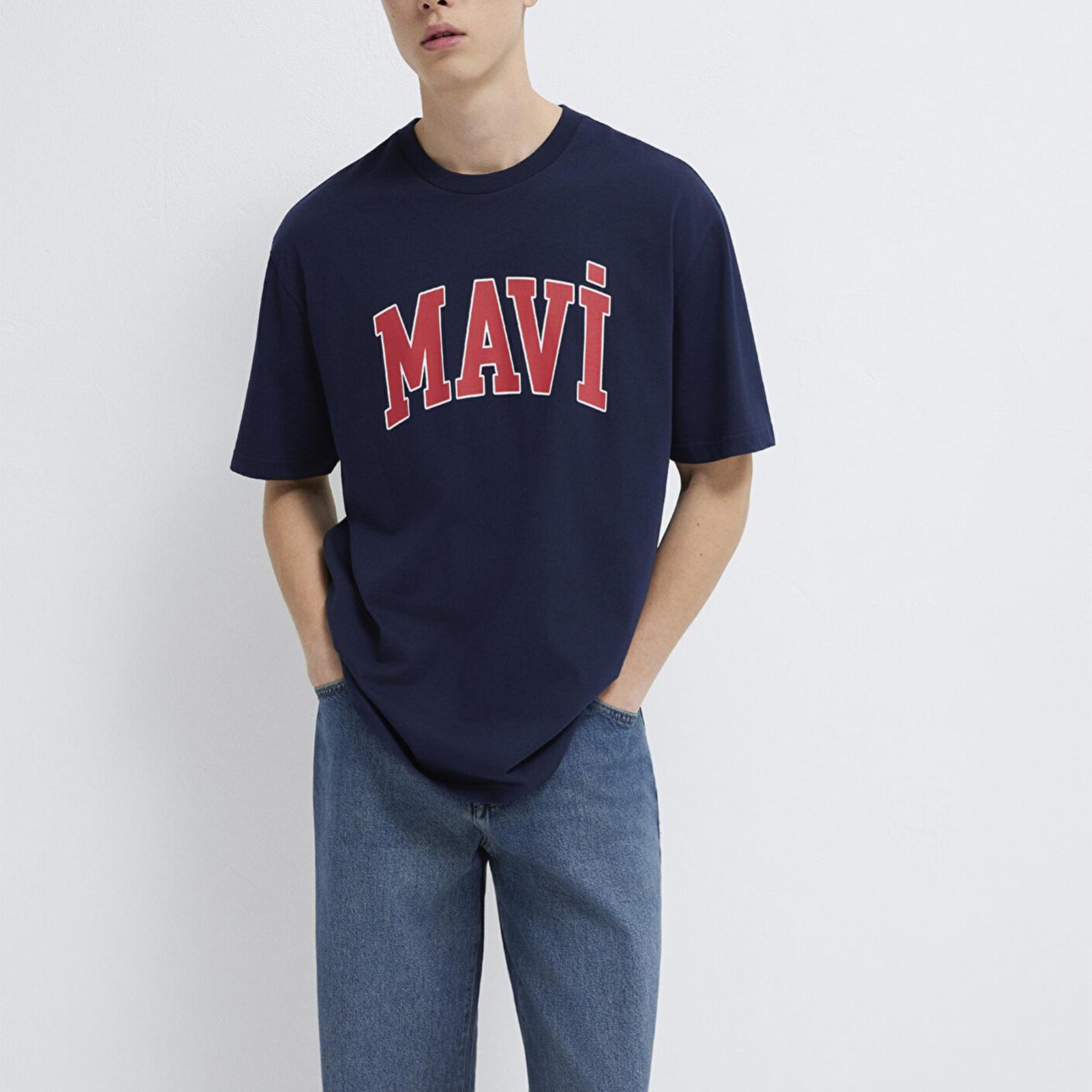 Mavi Mavi Logo Baskılı Lacivert Tişört Loose Fit / Bol Rahat Kesim 0611711-84371