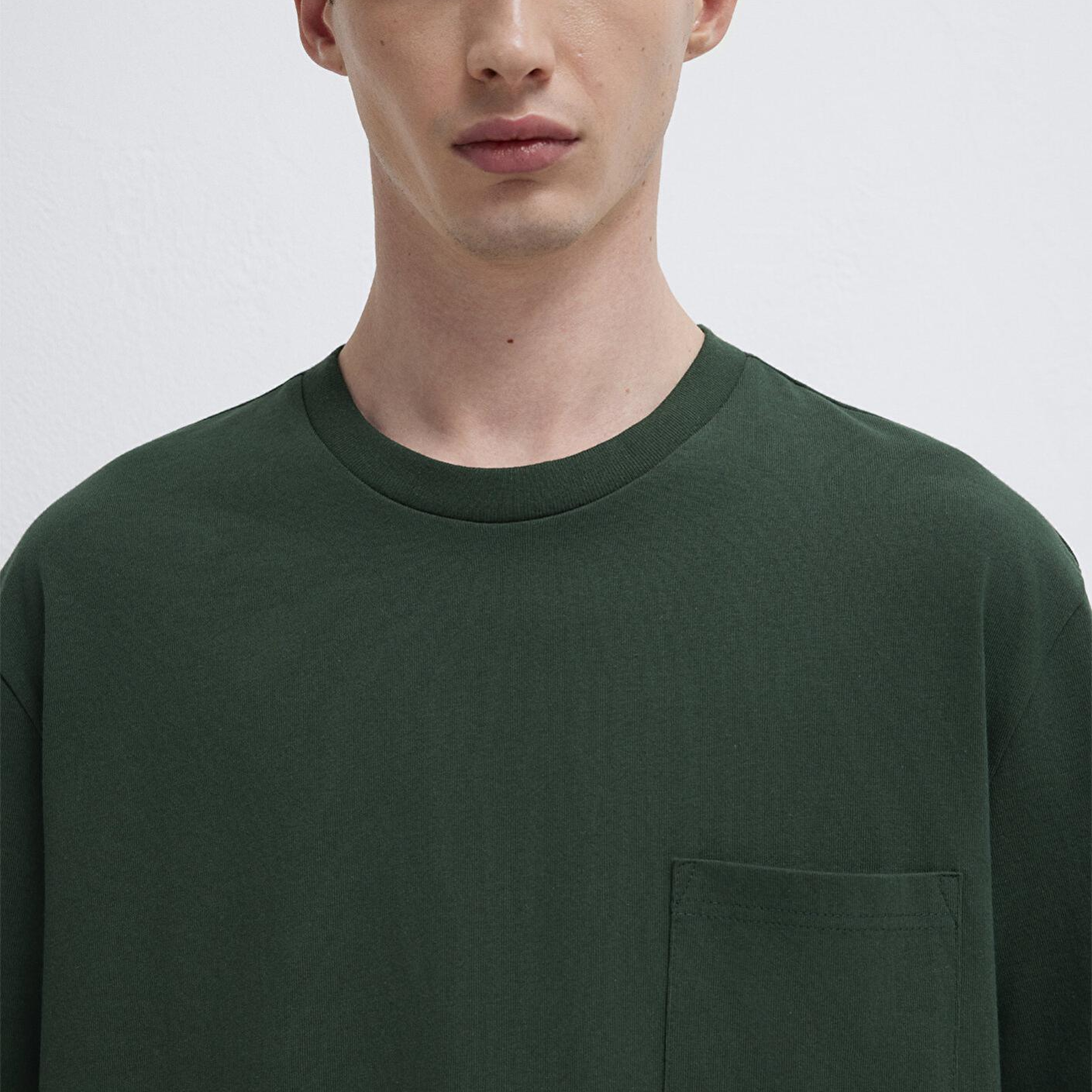 Mavi Cep Detaylı Yeşil Basic Tişört Loose Fit / Bol Rahat Kesim 066248-81570