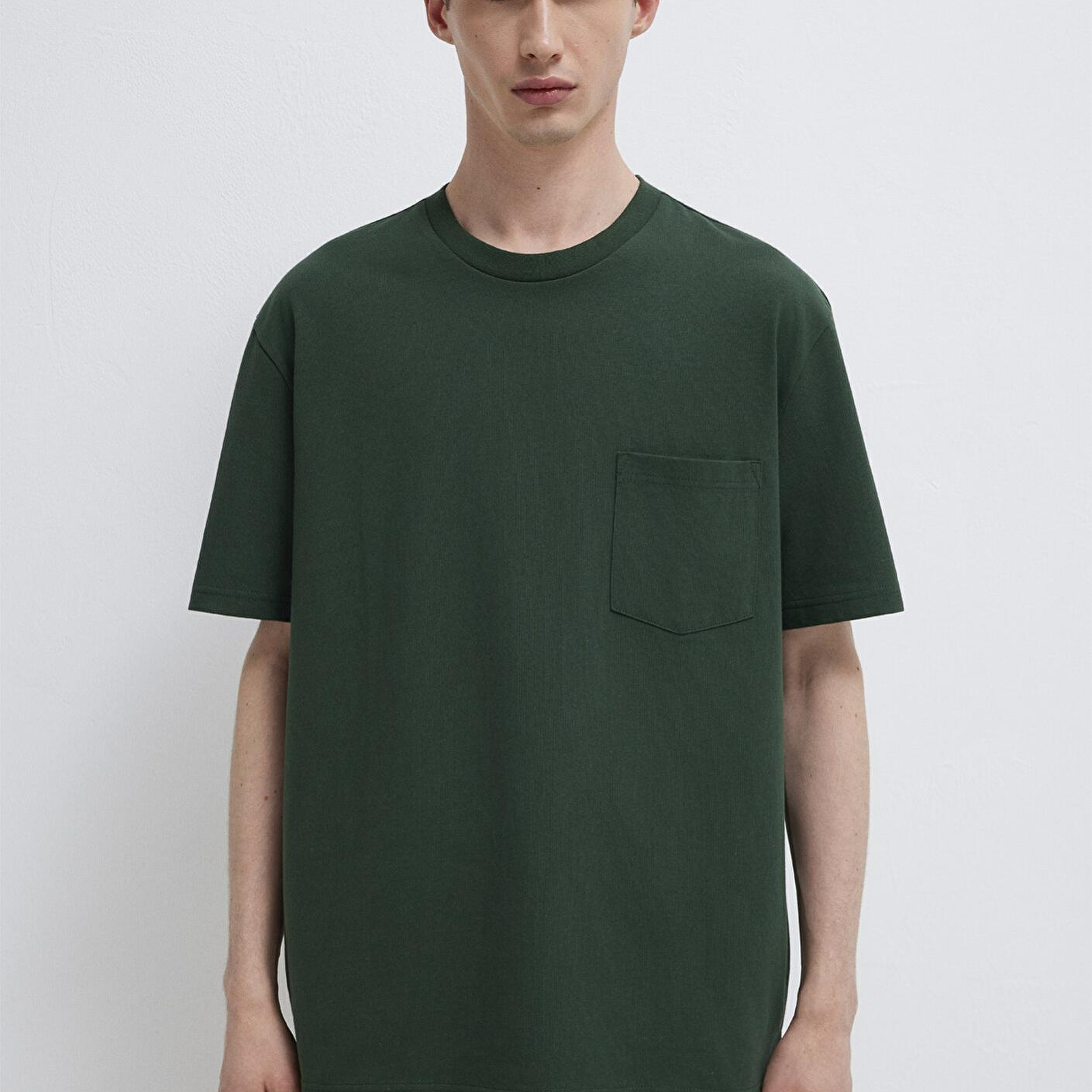 Mavi Cep Detaylı Yeşil Basic Tişört Loose Fit / Bol Rahat Kesim 066248-81570