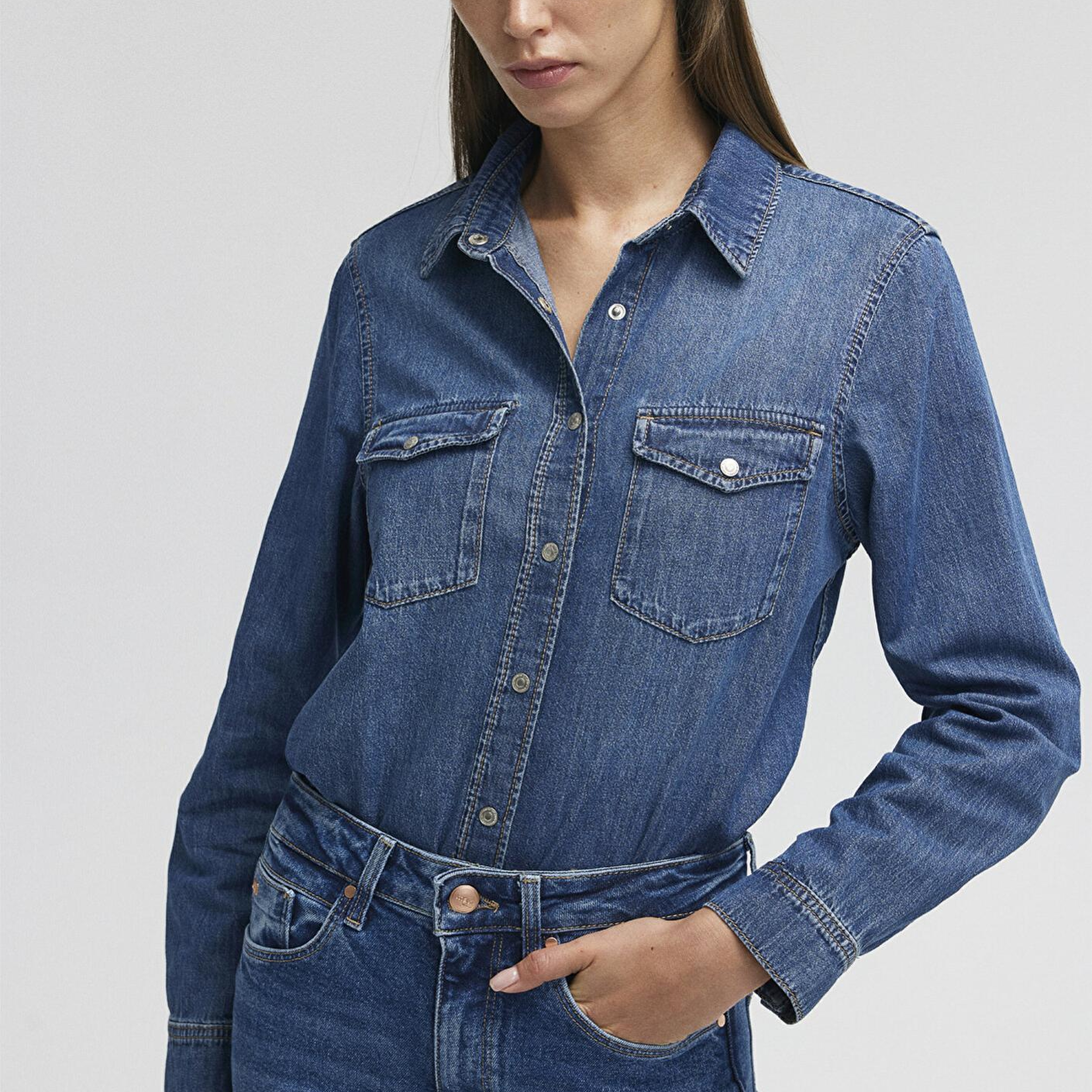 Mavi Merida Real Blue Koyu Mavi Jean Gömlek Fitted / Vücuda Oturan Kesim 1210662-86490