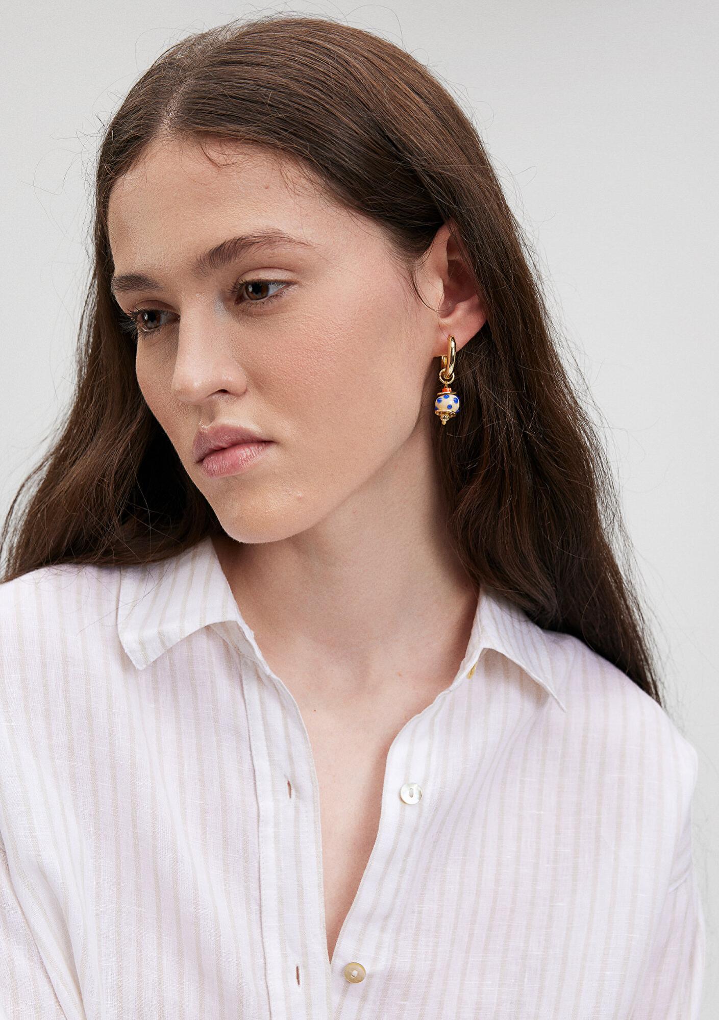 Mavi Boncuk Detaylı Altın Rengi Küpe 1912499-34961