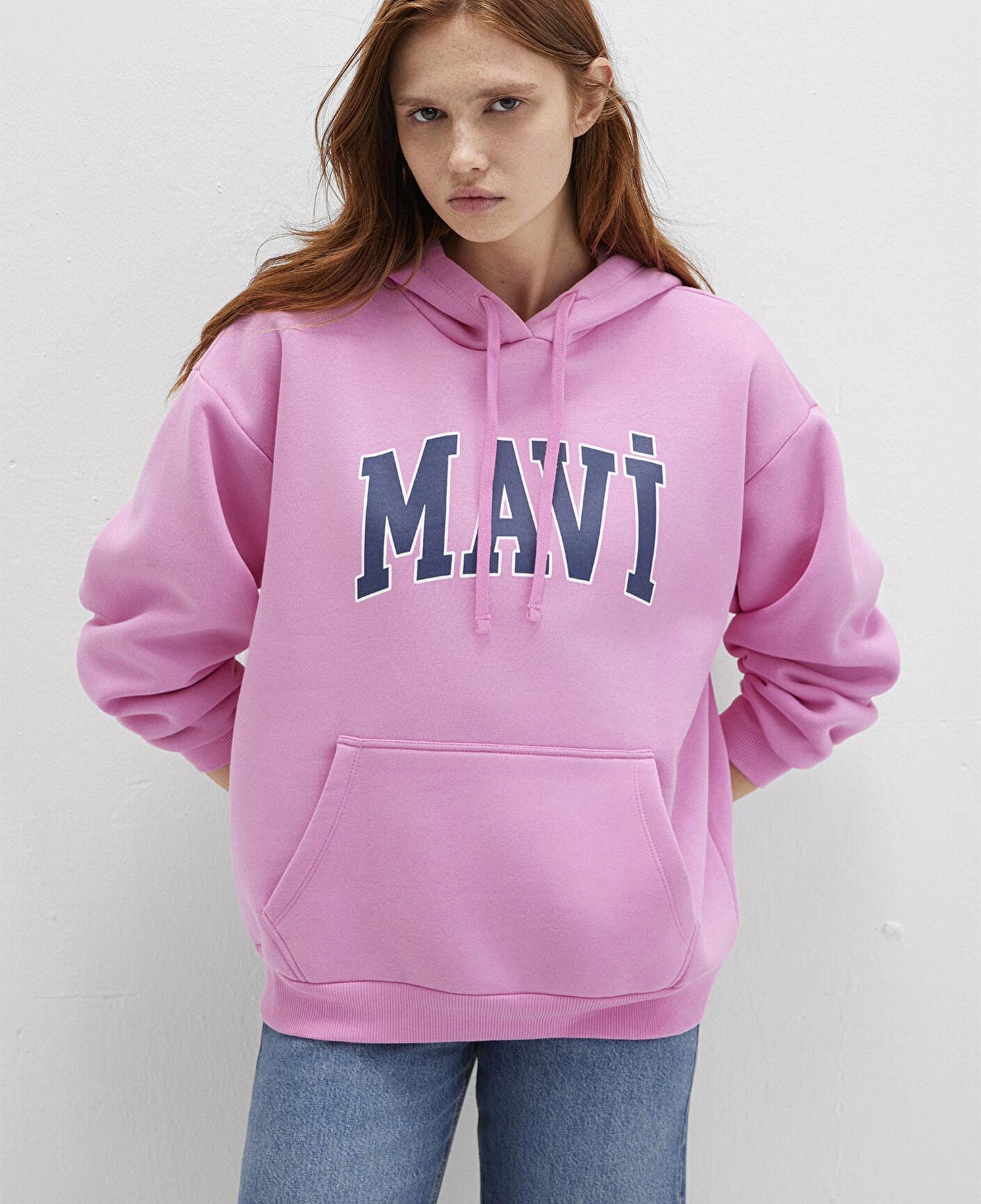 Mavi Mavi Logo Baskılı Kapüşonlu Pembe Sweatshirt 1600361-71038