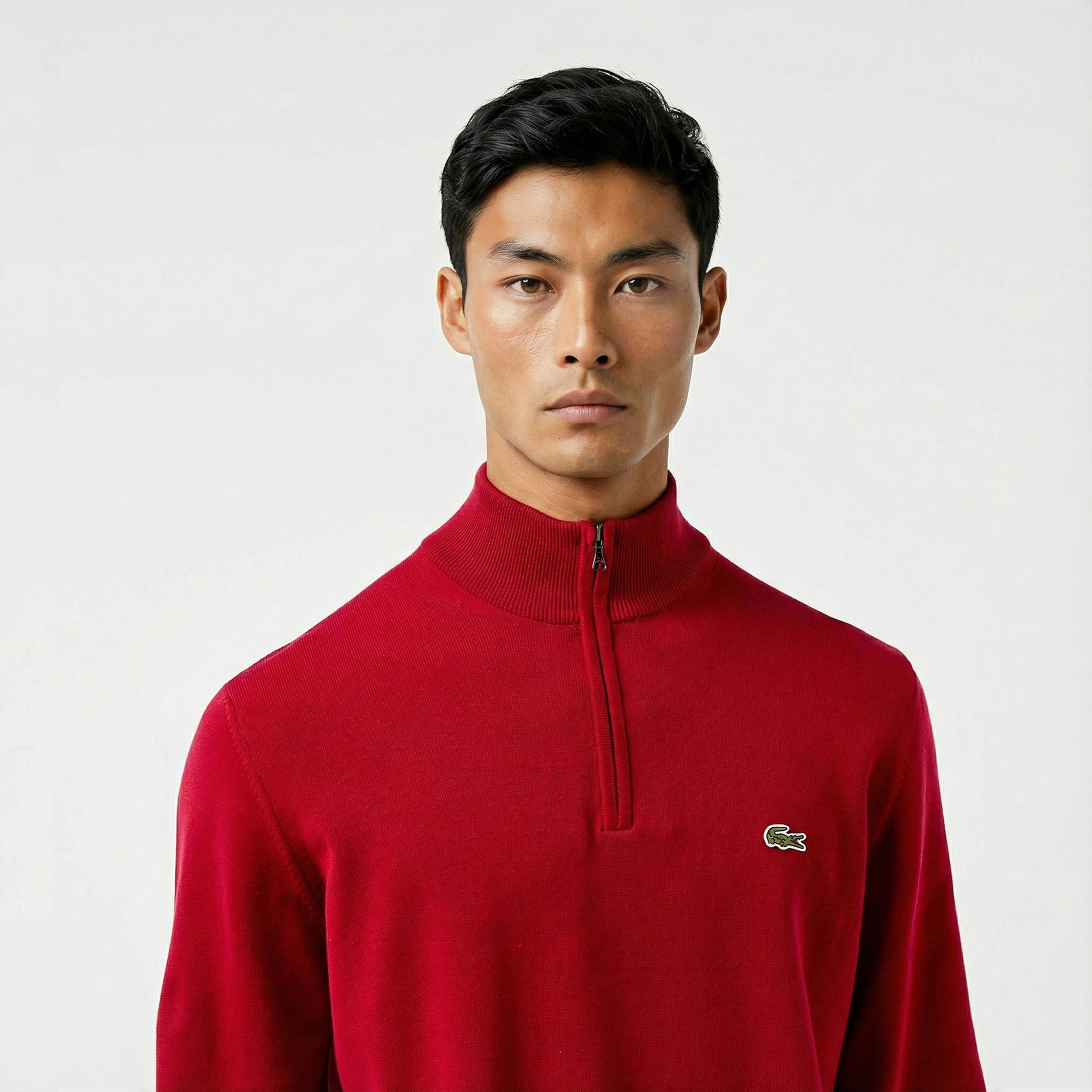 Lacoste Erkek Regular Fit Yarım Fermuarlı Kırmızı Kazak