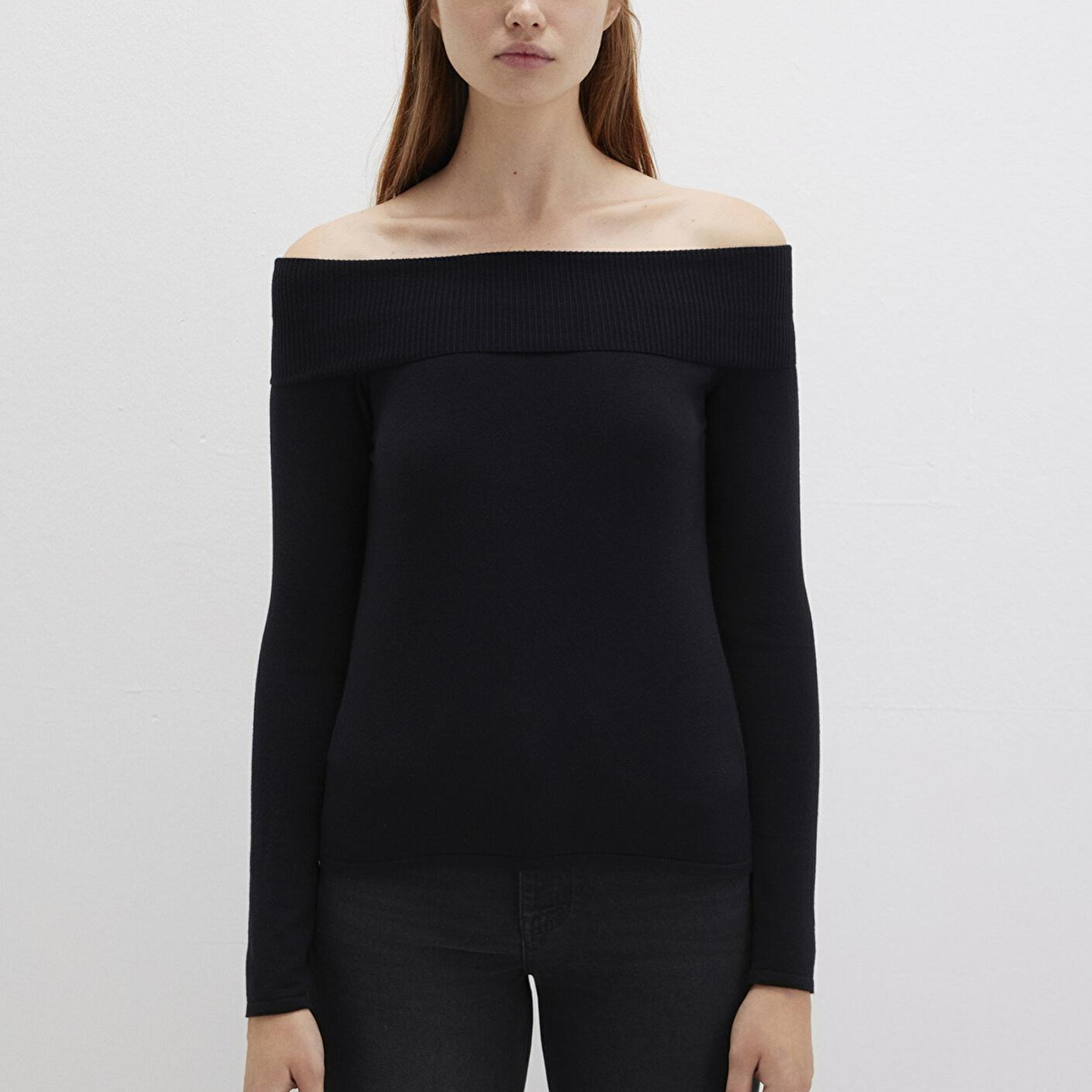 Mavi Düşük Omuz Detaylı Siyah Kazak Fitted / Vücuda Oturan Kesim 1710391-900