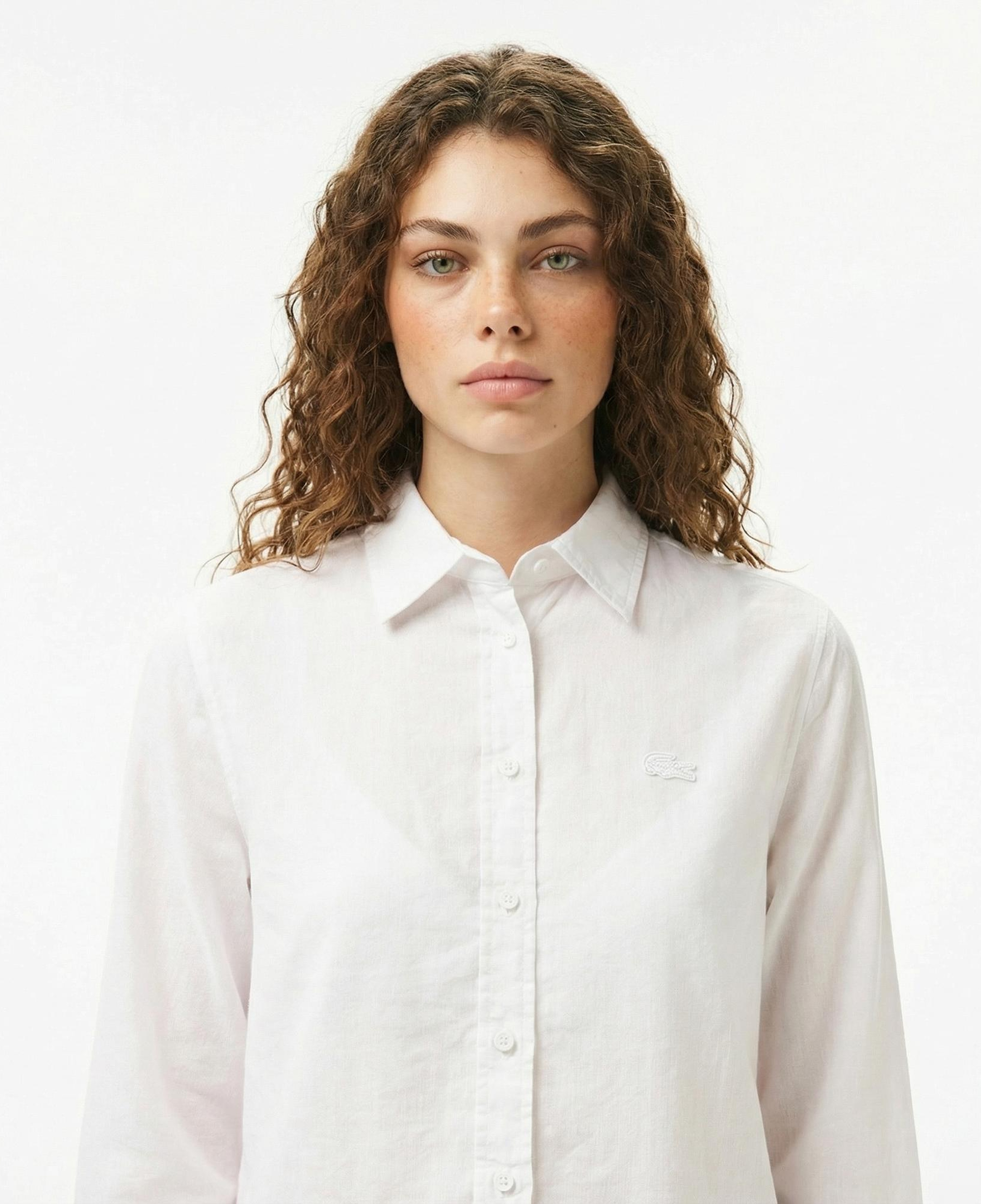 Lacoste Kadın Relaxed Fit Keten Beyaz Gömlek