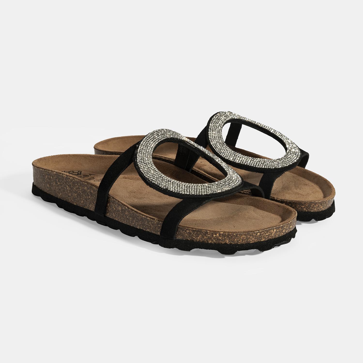 Kadın Siyah Taş Detaylı Süet Terlik