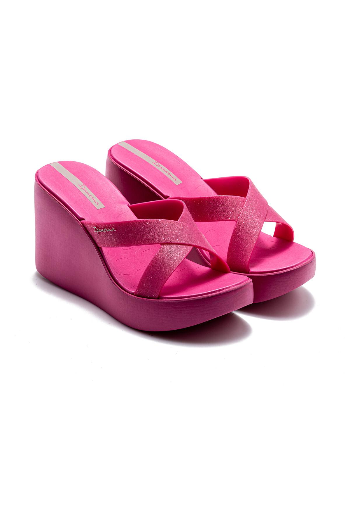 High Fashion Slide Topuklu Kadın Terlik Fuşya 35/40