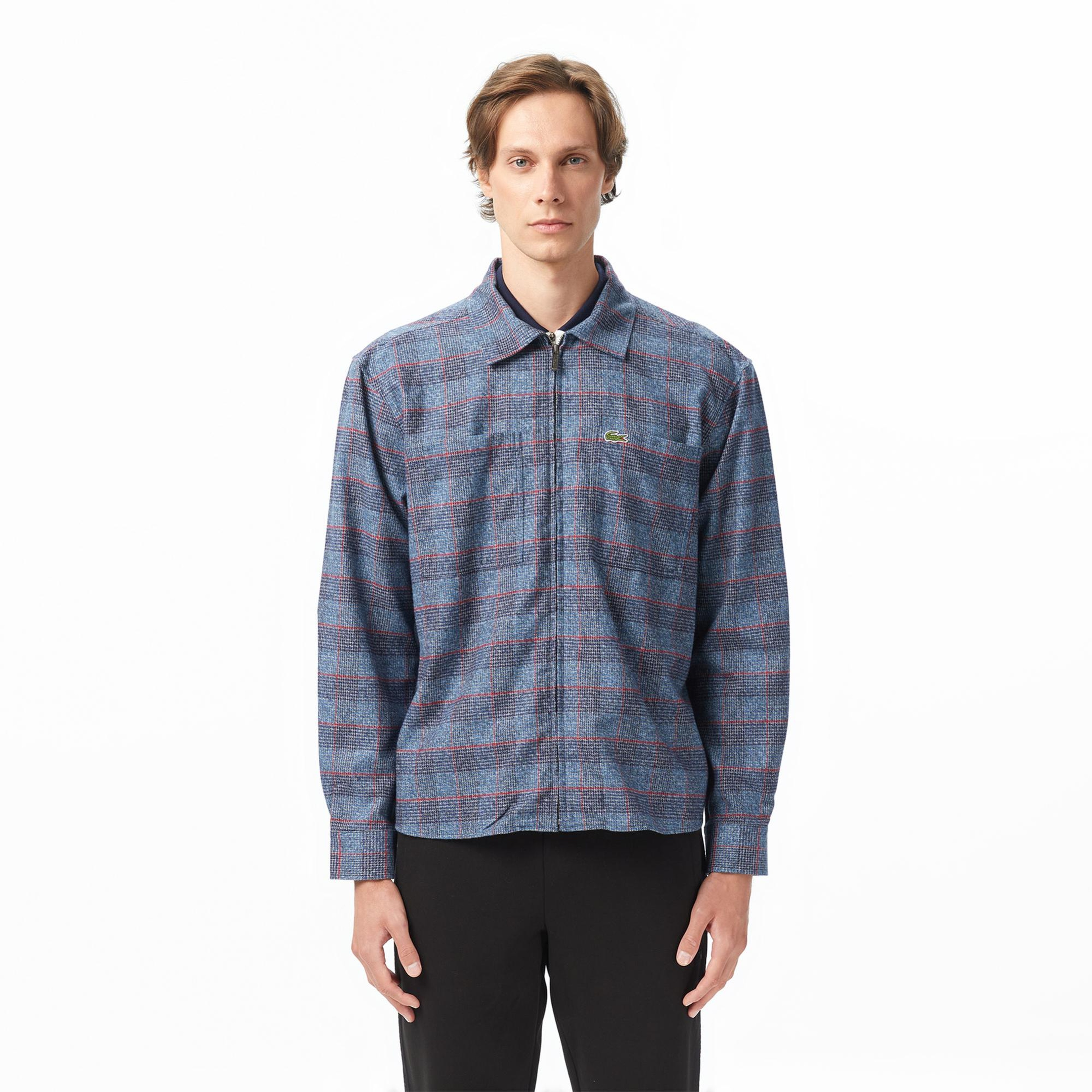 Lacoste Erkek Relaxed Fit Gömlek Yaka Ekose Lacivert Ceket