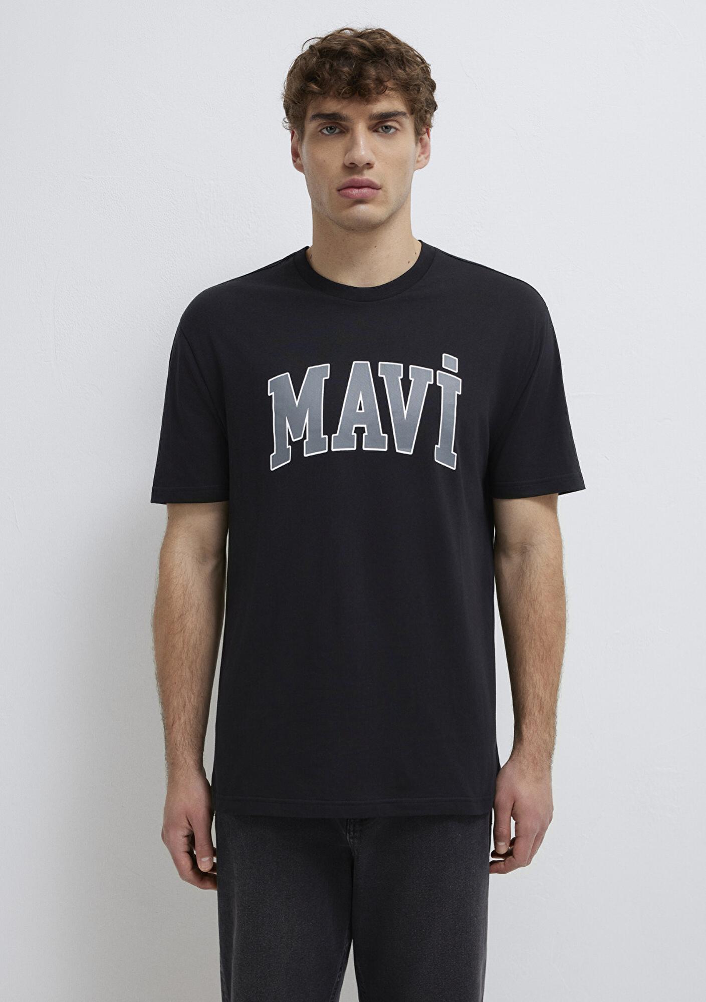 Mavi Mavi Logo Baskılı Siyah Tişört Loose Fit / Bol Rahat Kesim 0611711-900