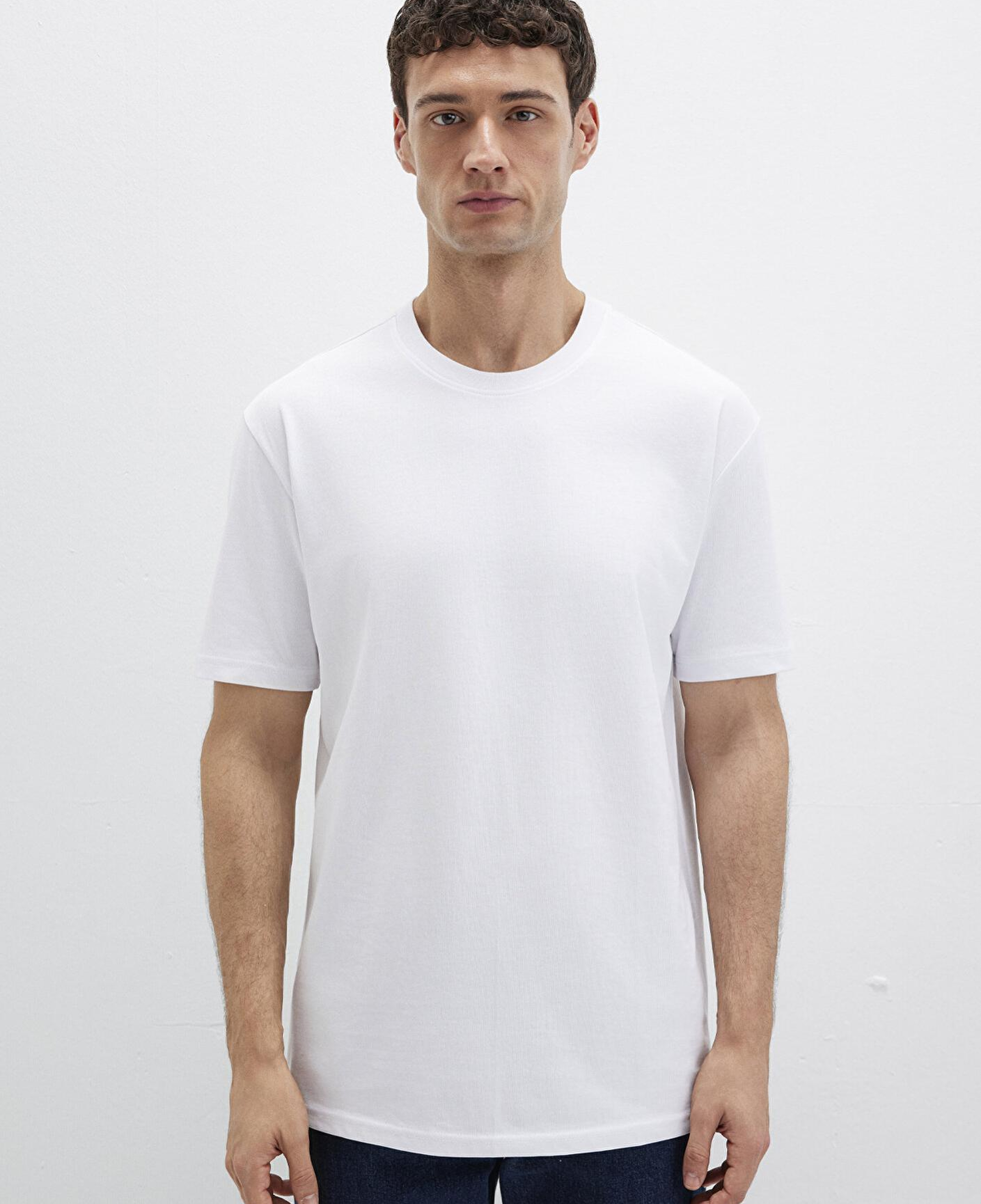 Mavi Bisiklet Yaka Beyaz Basic Tişört Loose Fit / Bol Rahat Kesim 0611596-620