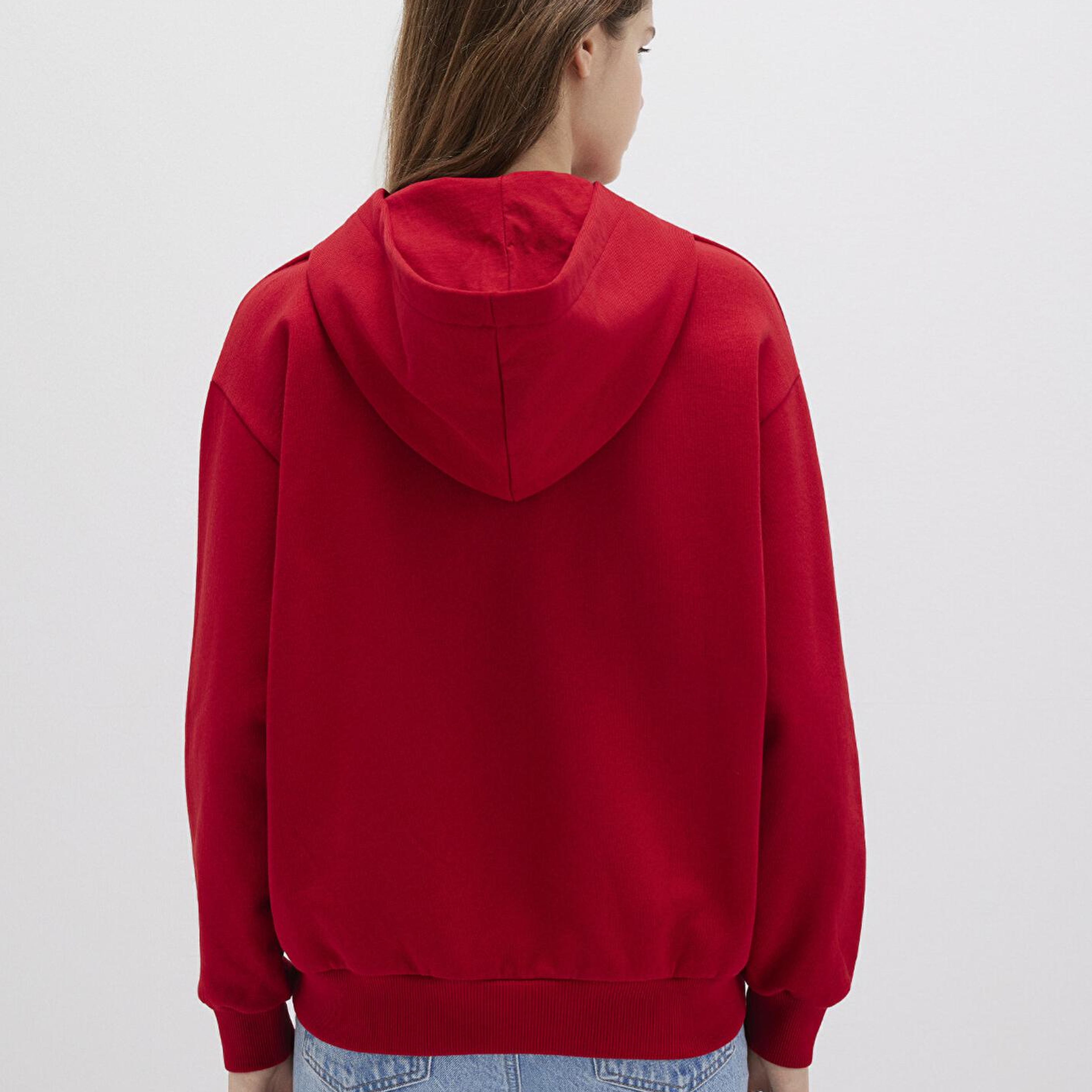 Mavi Fermuarlı Kapüşonlu Kırmızı Basic Sweatshirt 1611775-82054