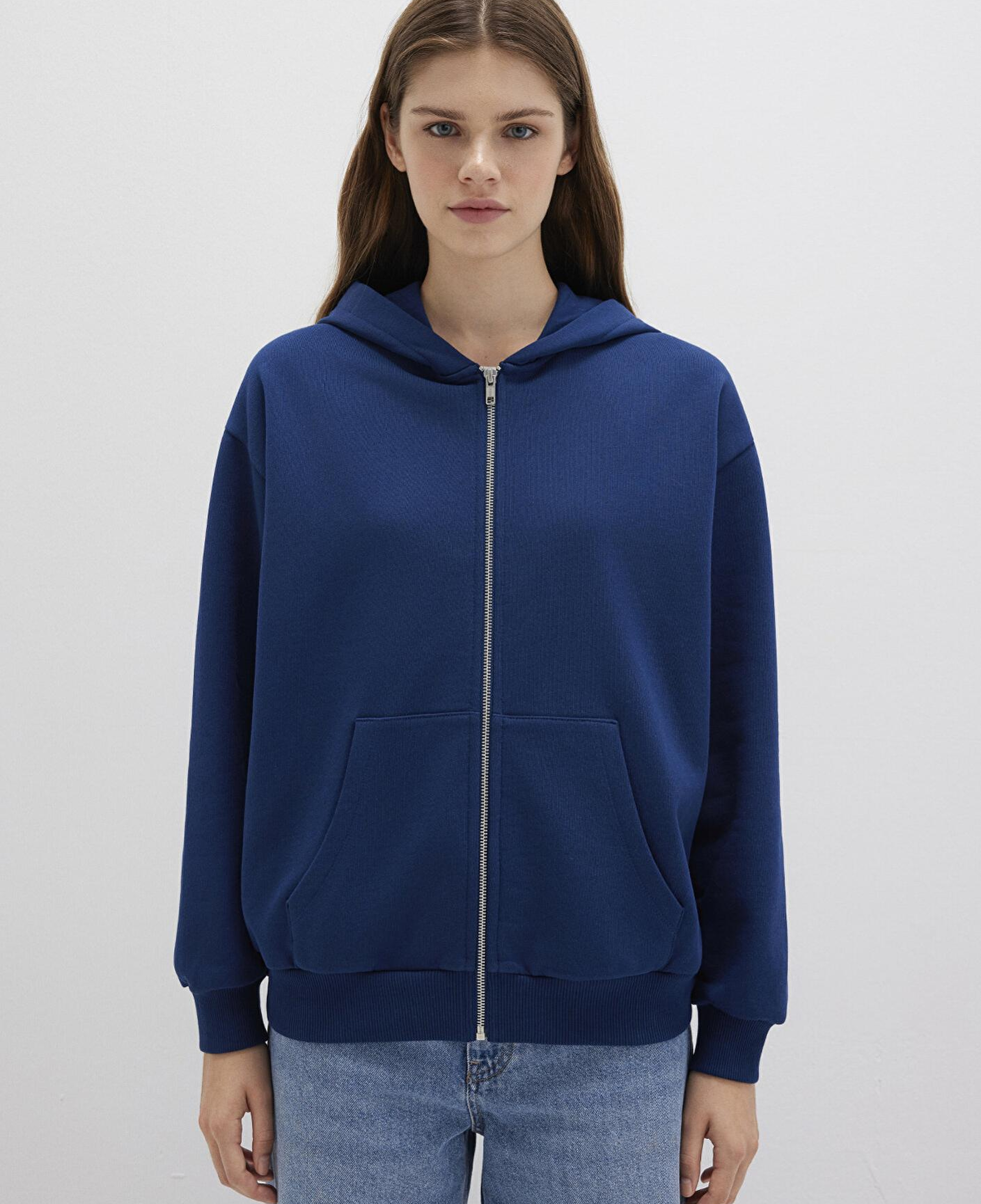 Mavi Fermuarlı Kapüşonlu Lacivert Basic Sweatshirt 1611775-82625