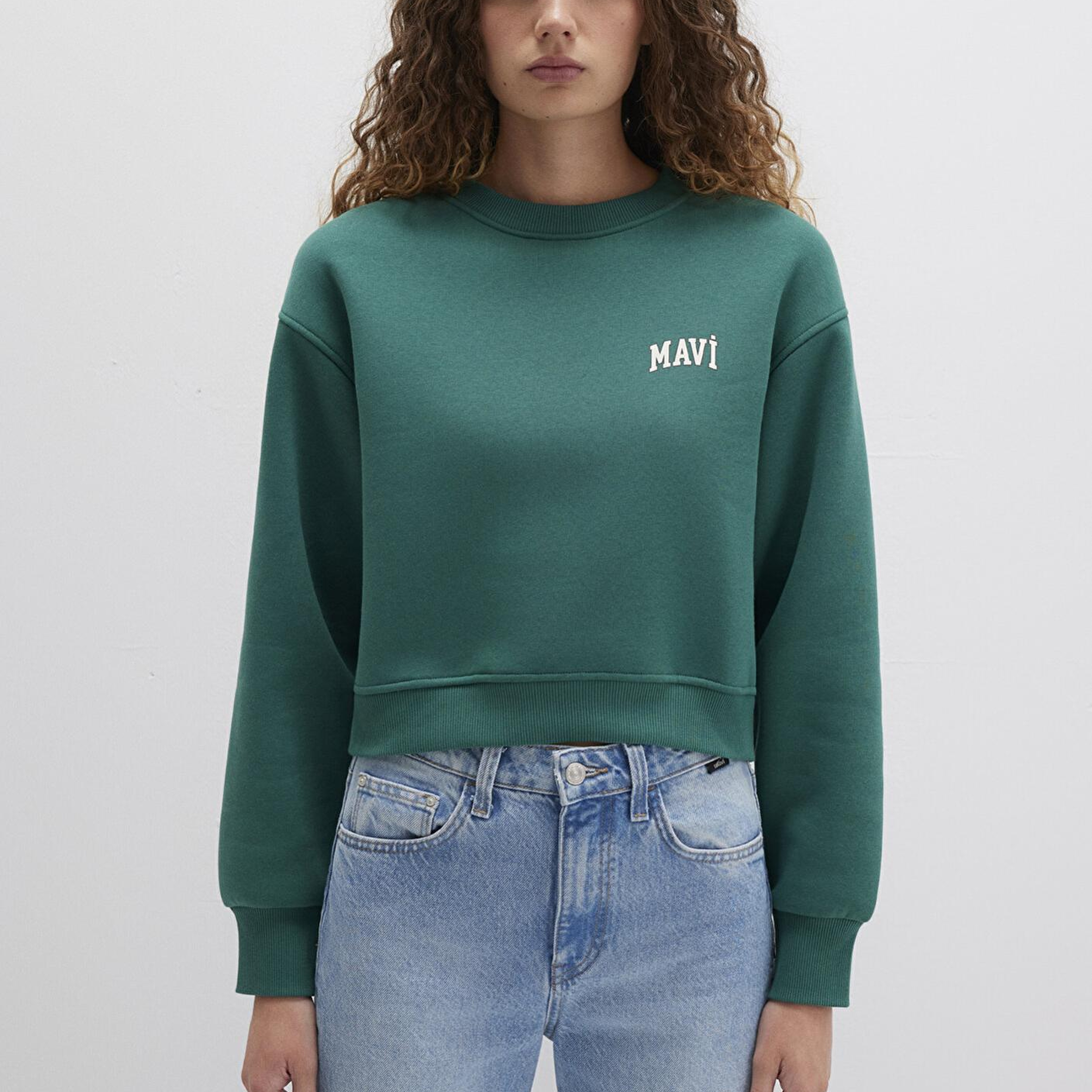Mavi Mavi Logo Baskılı Yeşil Crop Sweatshirt 1611601-71874