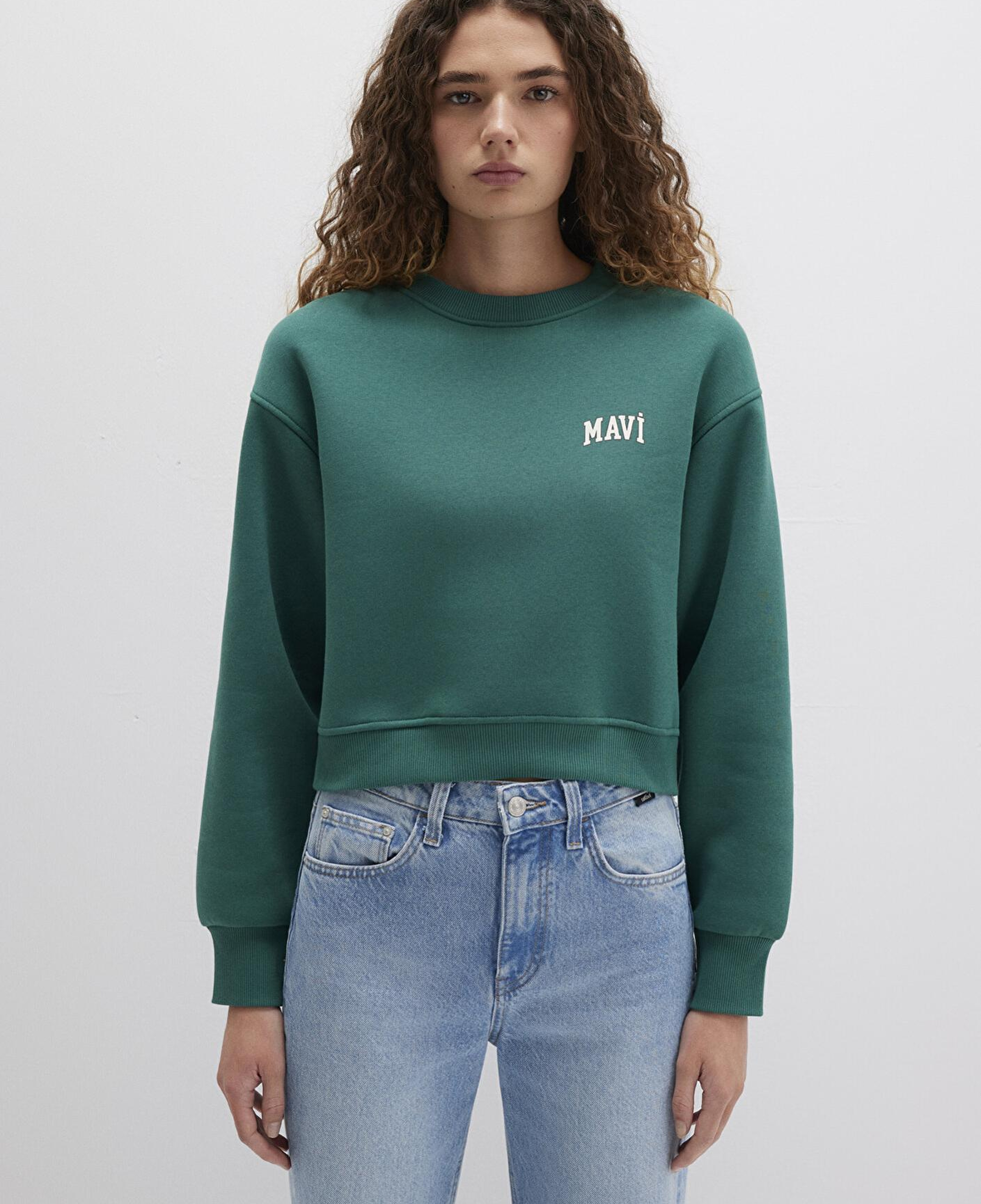 Mavi Mavi Logo Baskılı Yeşil Crop Sweatshirt 1611601-71874