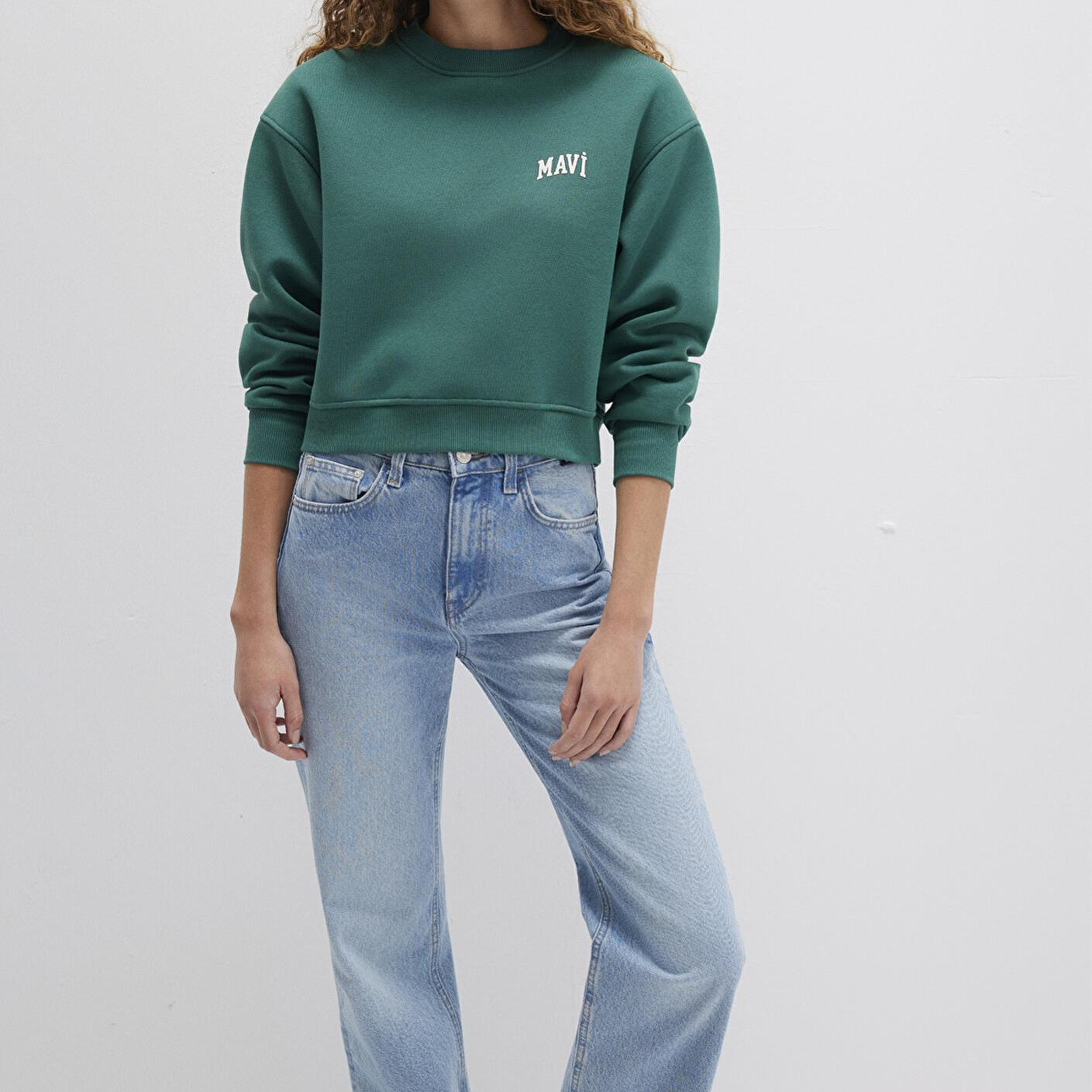 Mavi Mavi Logo Baskılı Yeşil Crop Sweatshirt 1611601-71874