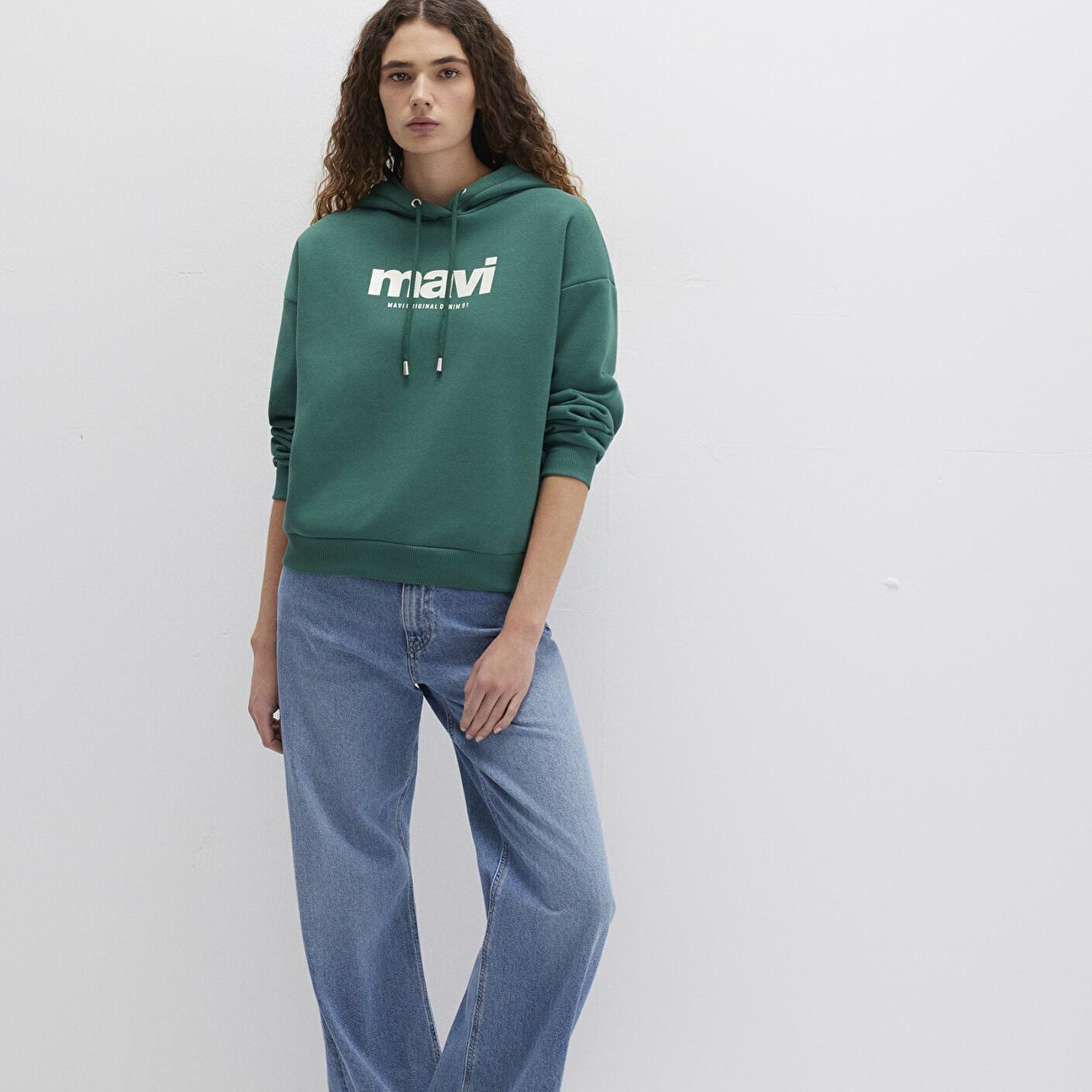 Mavi Mavi Logo Baskılı Kapüşonlu Yeşil Sweatshirt 168334-71874