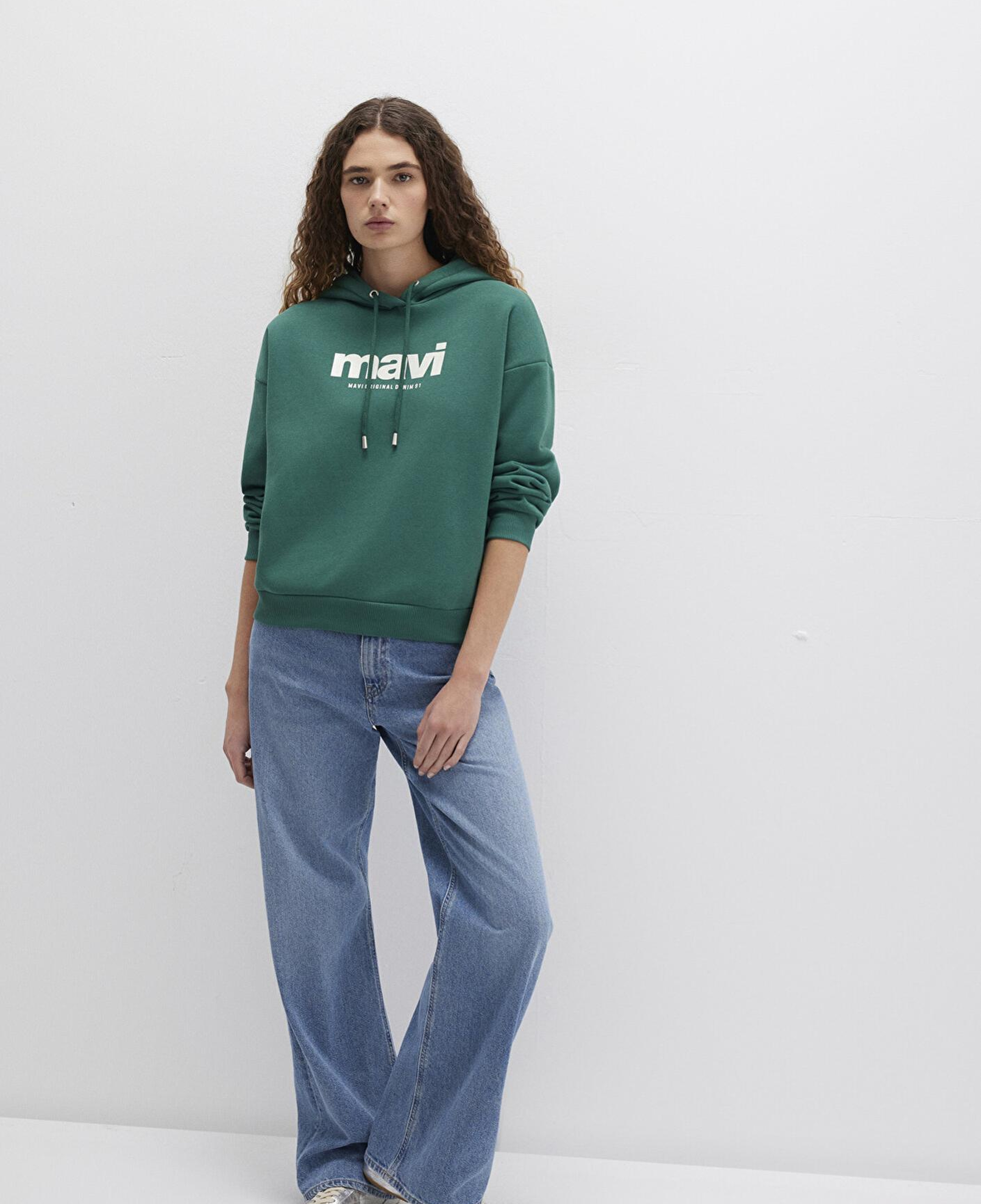 Mavi Mavi Logo Baskılı Kapüşonlu Yeşil Sweatshirt 168334-71874