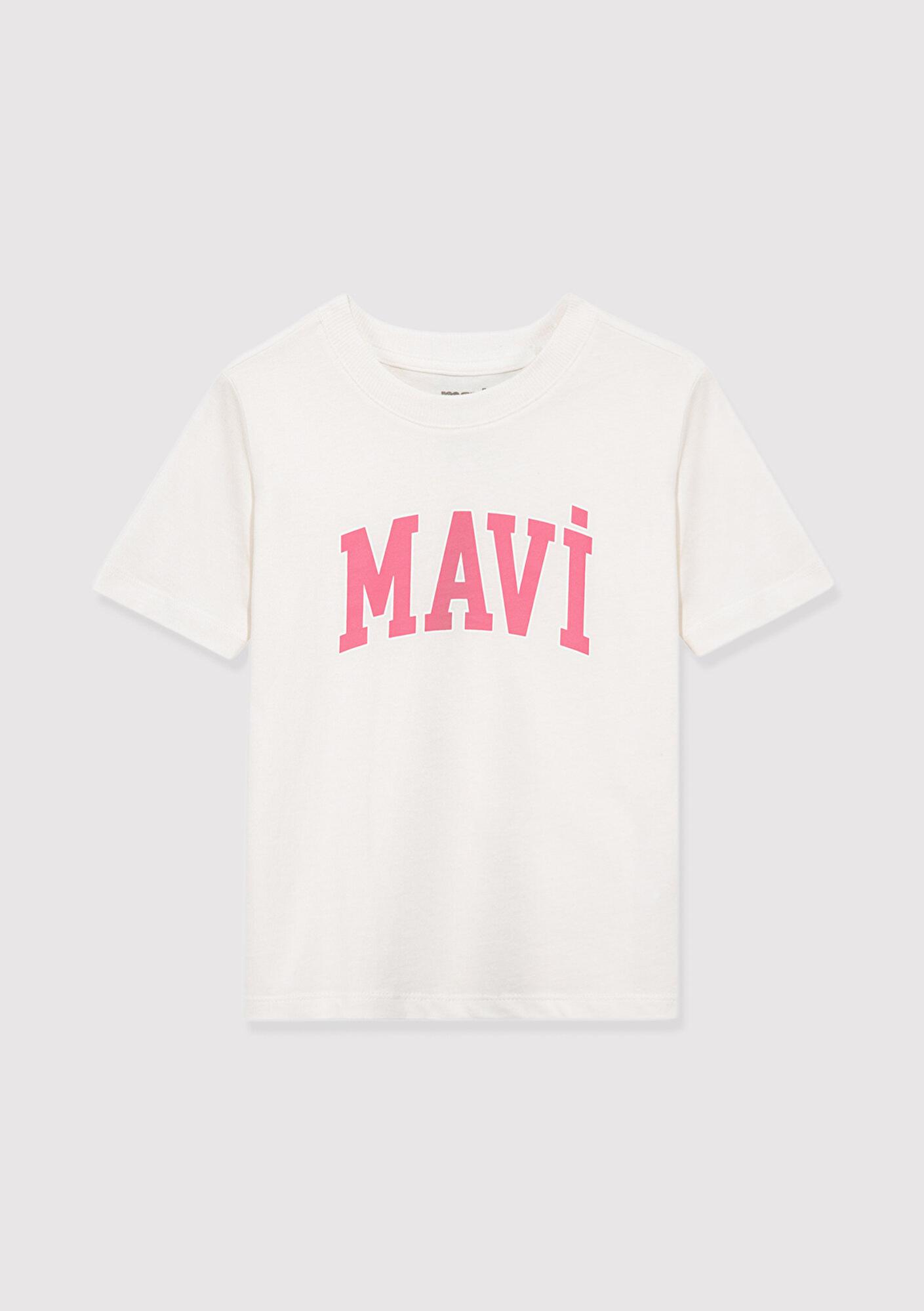 Mavi Mavi Logo Baskılı Ekru Tişört Regular Fit / Normal Kesim 7610109-70057